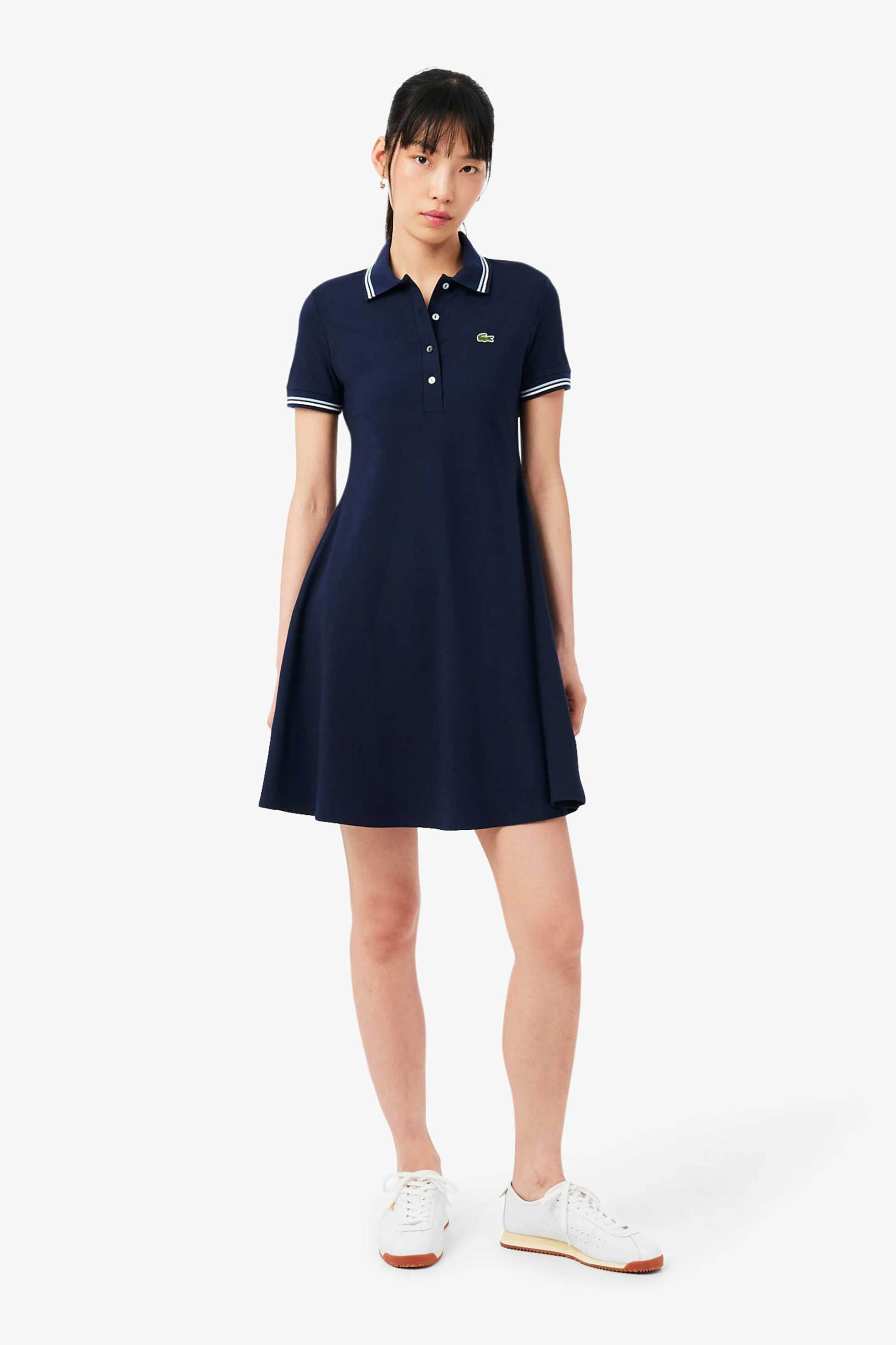 Lacoste γυναικείο mini φόρεμα πόλο με λογότυπο Flared Fit - EF5288 Μπλε Σκούρο