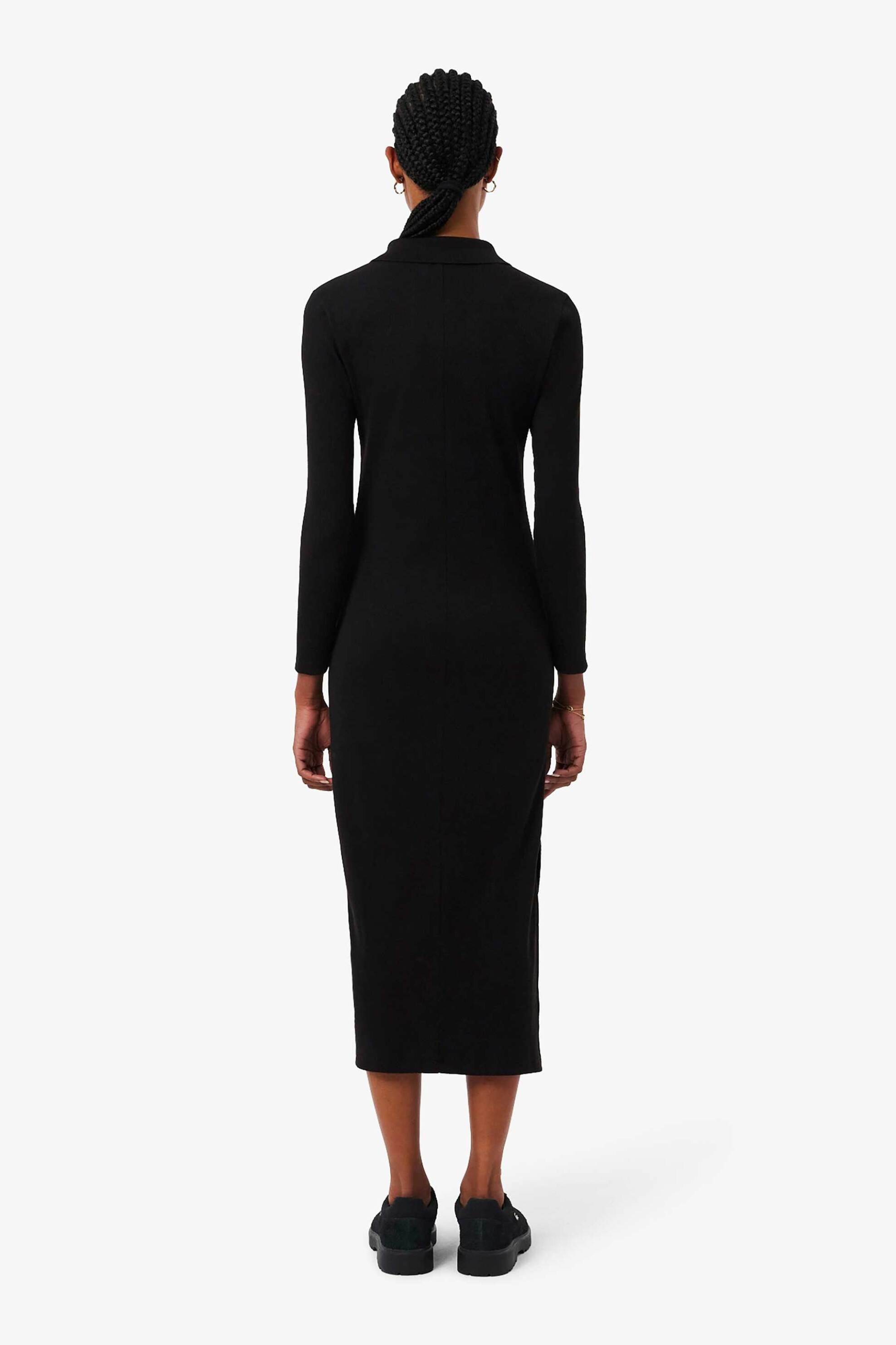 LACOSTE Lacoste γυναικείο midi φόρεμα πόλο ribbed με κεντημένο λογότυπο Slim Fit - EF5297 Μαύρο - 4