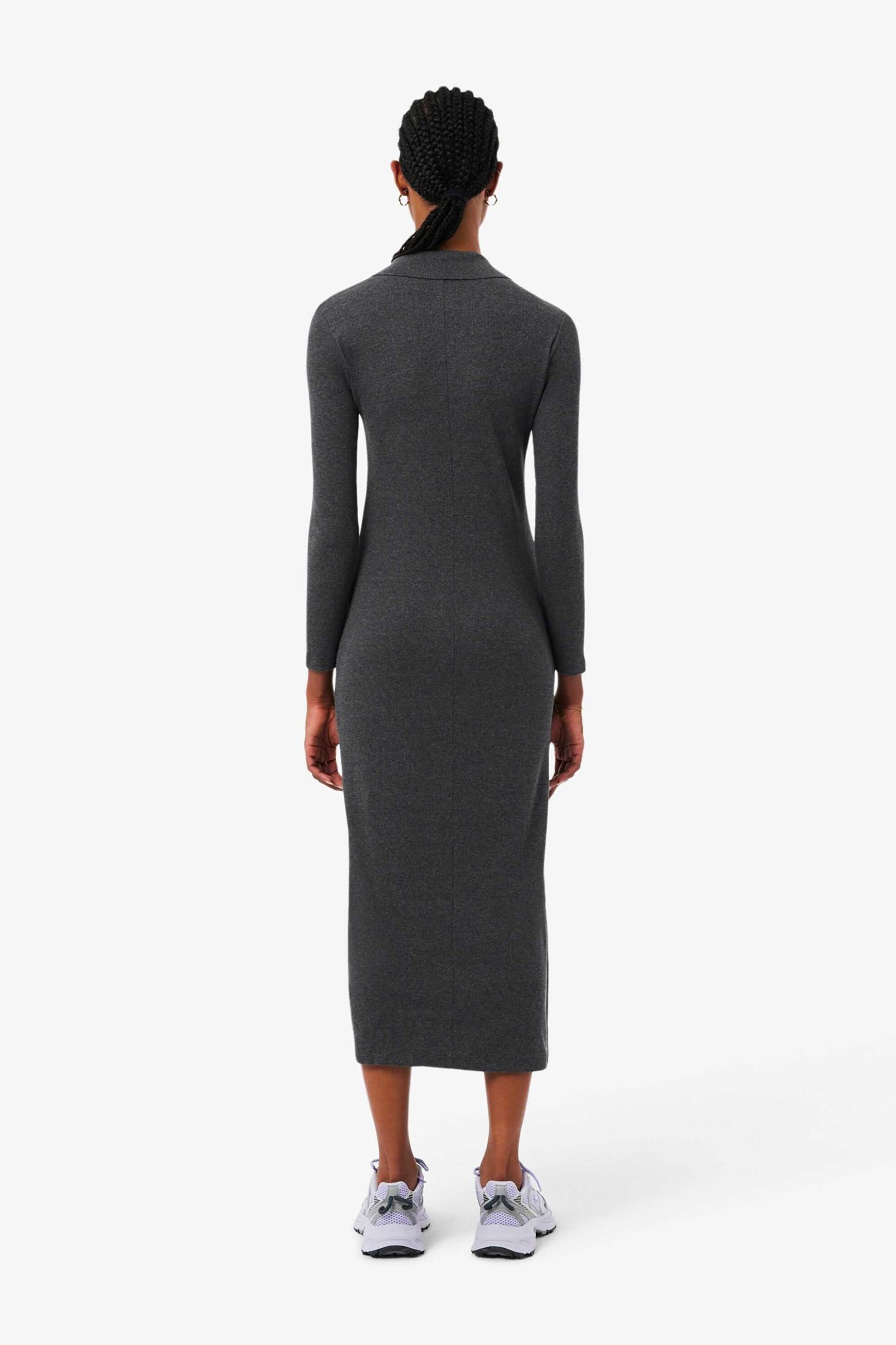LACOSTE Lacoste γυναικείο midi φόρεμα πόλο ribbed με κεντημένο λογότυπο Slim Fit - EF5297 Ανθρακί - 4