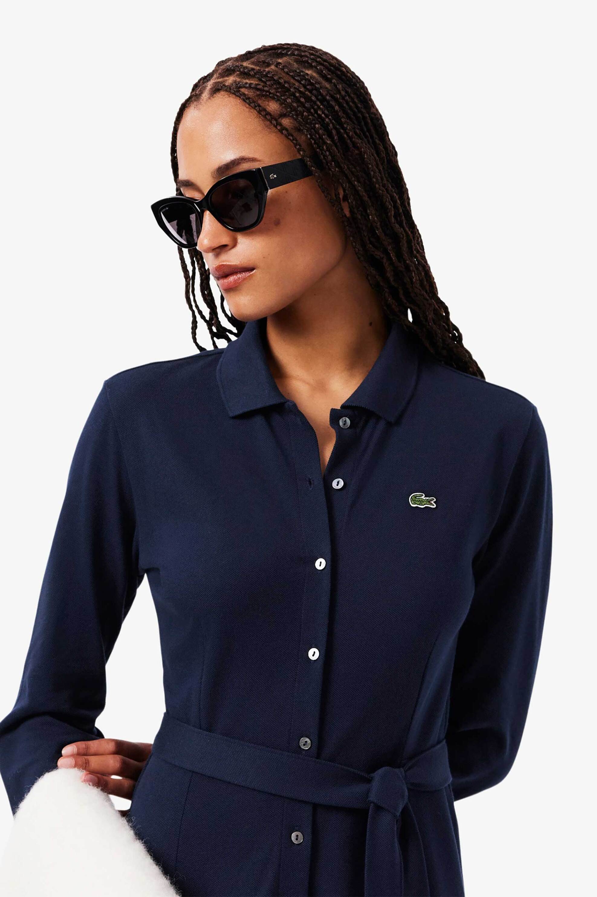 LACOSTE Lacoste γυναικείο midi φόρεμα πόλο σεμιζιέ πικέ με κεντημένο λογότυπο Flared Fit - EF5299 Μπλε Σκούρο - 2