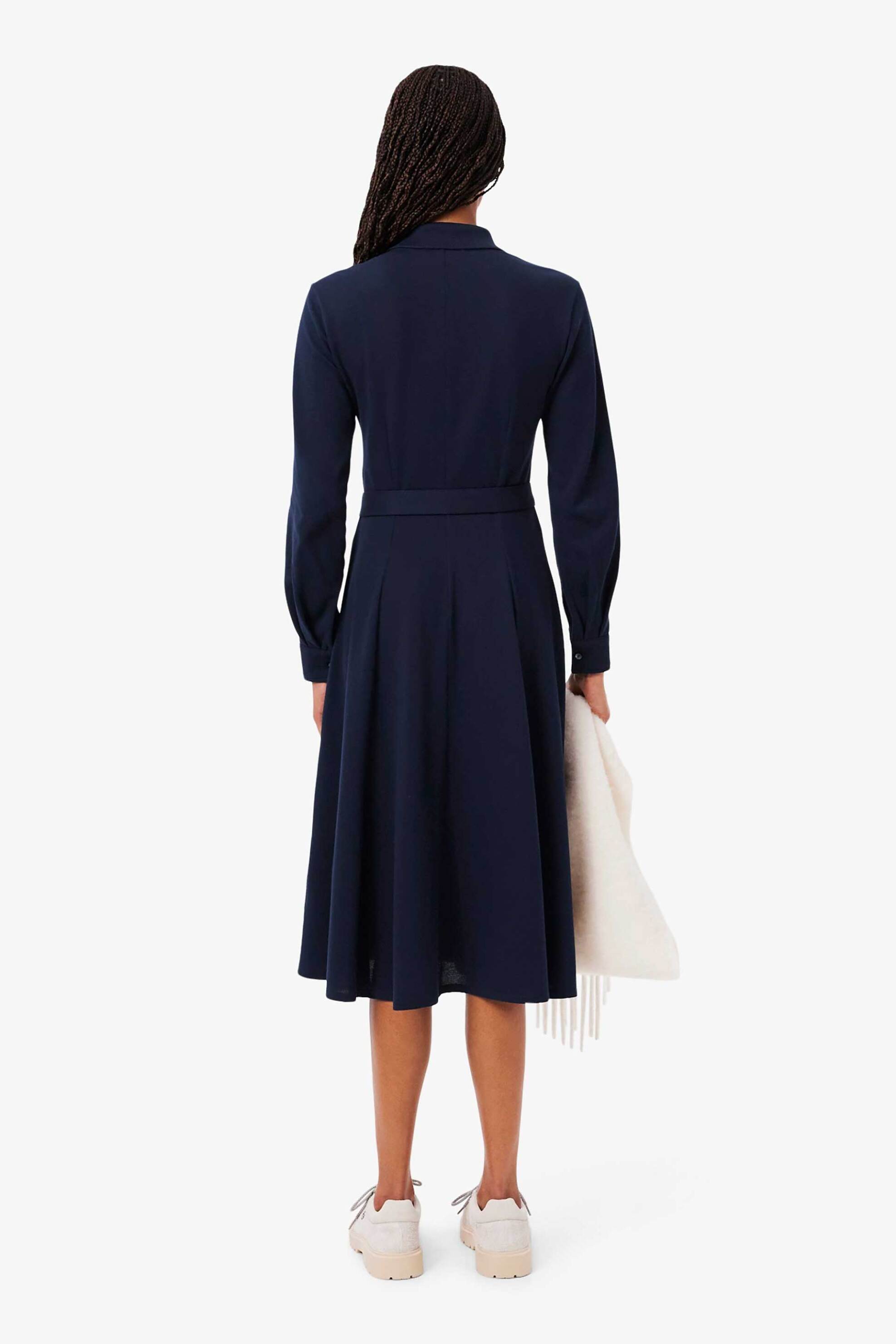 Lacoste Γυναικείο Midi Φόρεμα Πόλο Σεμιζιέ Πικέ με Κεντημένο Λογότυπο Flared Fit - Ef5299 Μπλε Σκούρο