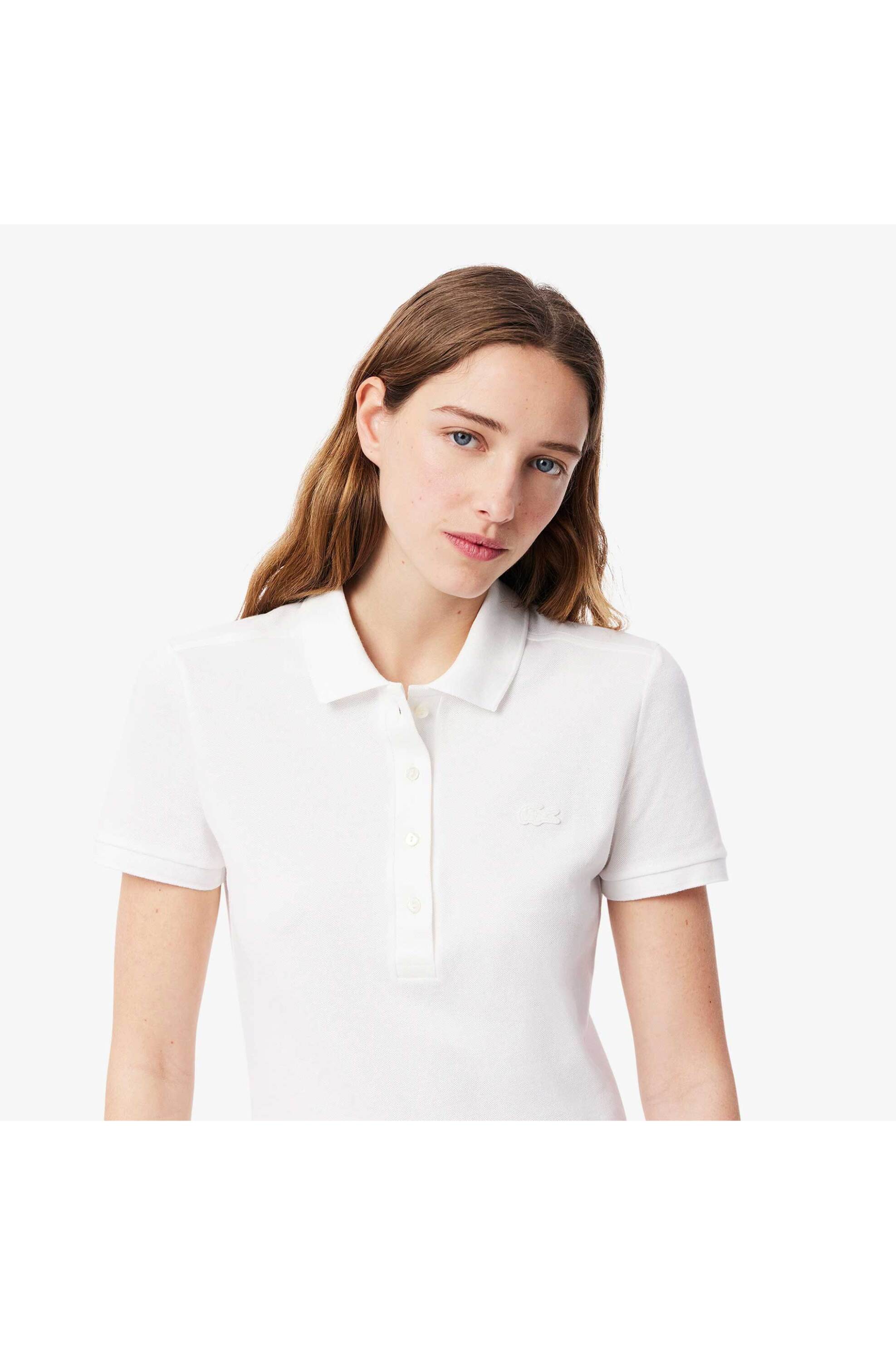 Lacoste γυναικείο mini φόρεμα πόλο πικέ με κεντημένο λογότυπο Slim Fit - EF5473 Λευκό φωτογραφία