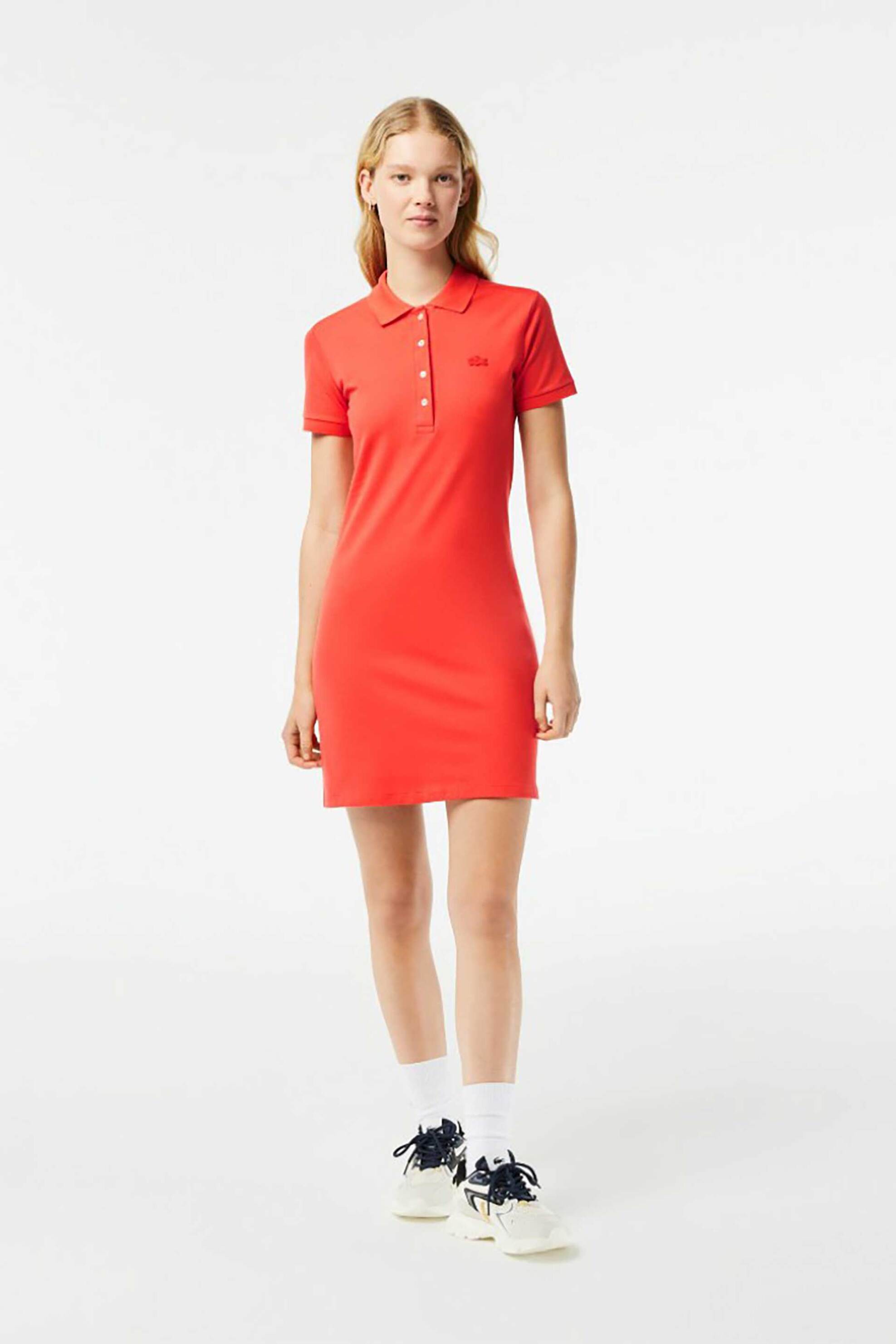 LACOSTE Lacoste γυναικείο mini φόρεμα πόλο πικέ με κεντημένο λογότυπο Slim Fit - EF5473 Πορτοκαλί