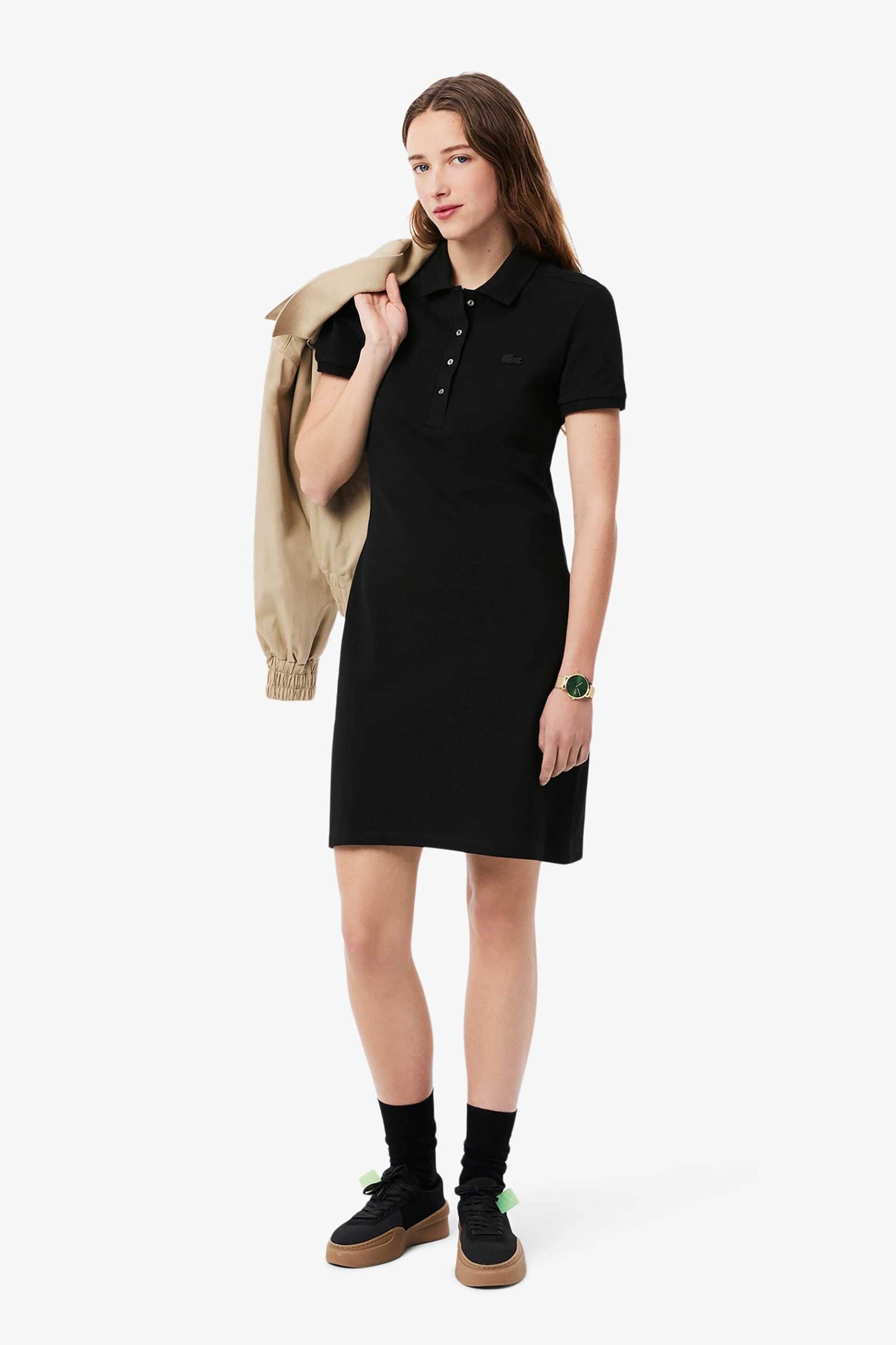 LACOSTE Lacoste γυναικείο mini φόρεμα πόλο πικέ με κεντημένο λογότυπο Slim Fit - EF5473 Μαύρο