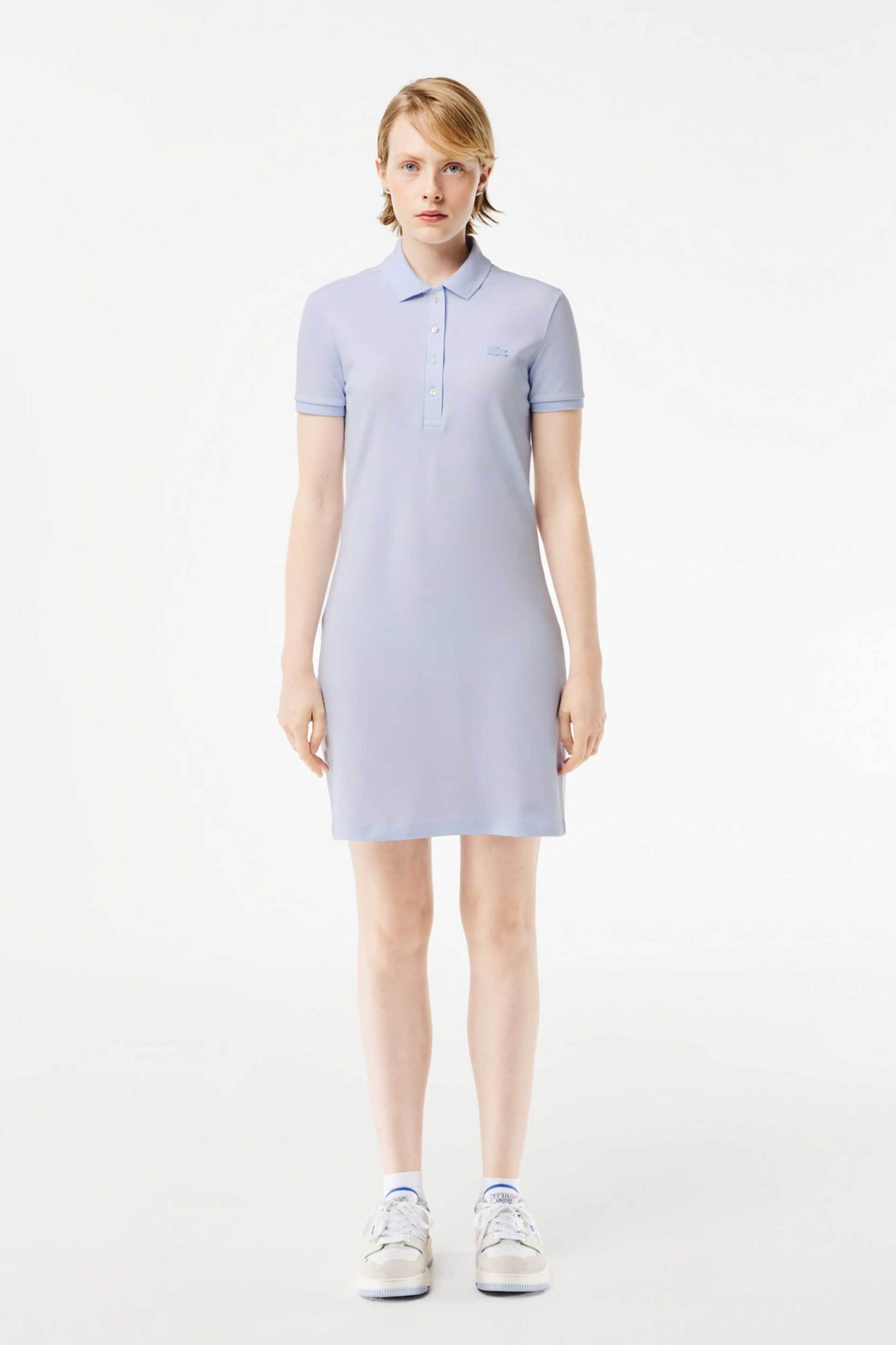 Lacoste γυναικείο mini φόρεμα πόλο πικέ με κεντημένο λογότυπο Slim Fit - EF5473 Μπλε Ανοιχτό