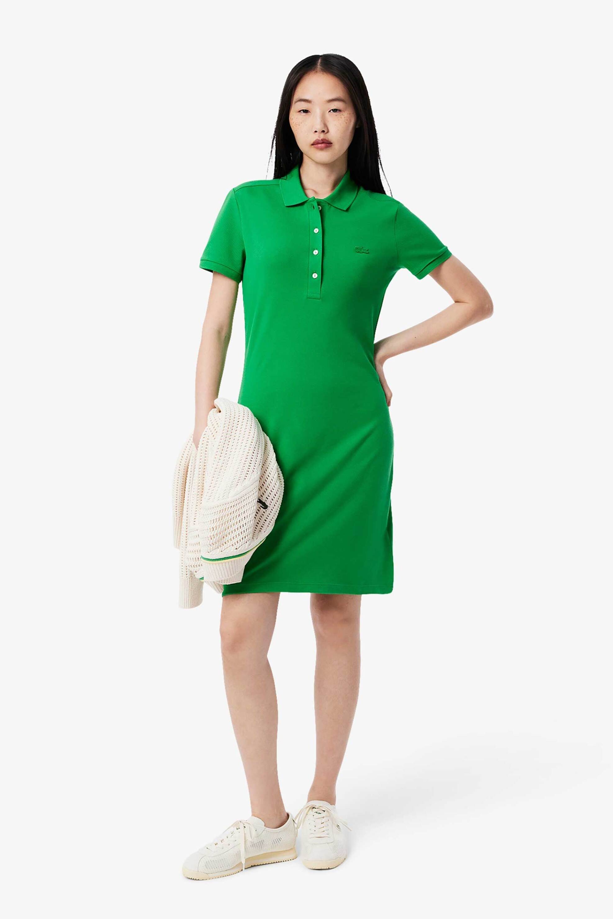 Lacoste γυναικείο mini φόρεμα πόλο πικέ με κεντημένο λογότυπο Slim Fit - EF5473 Πράσινο
