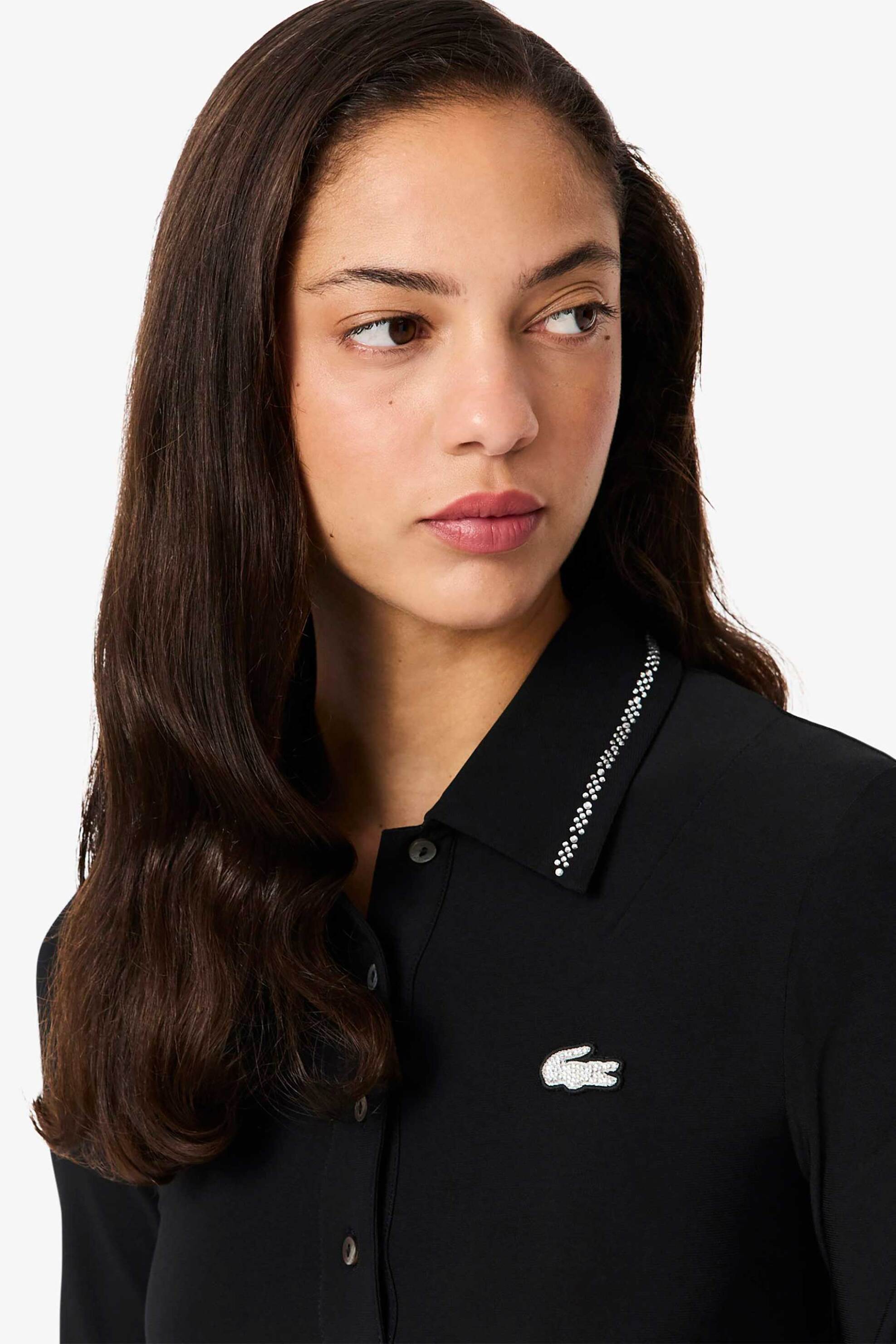 Lacoste γυναικείο midi φόρεμα πόλο με διακοσμητικά στρας Slim Fit - EF6301 Μαύρο