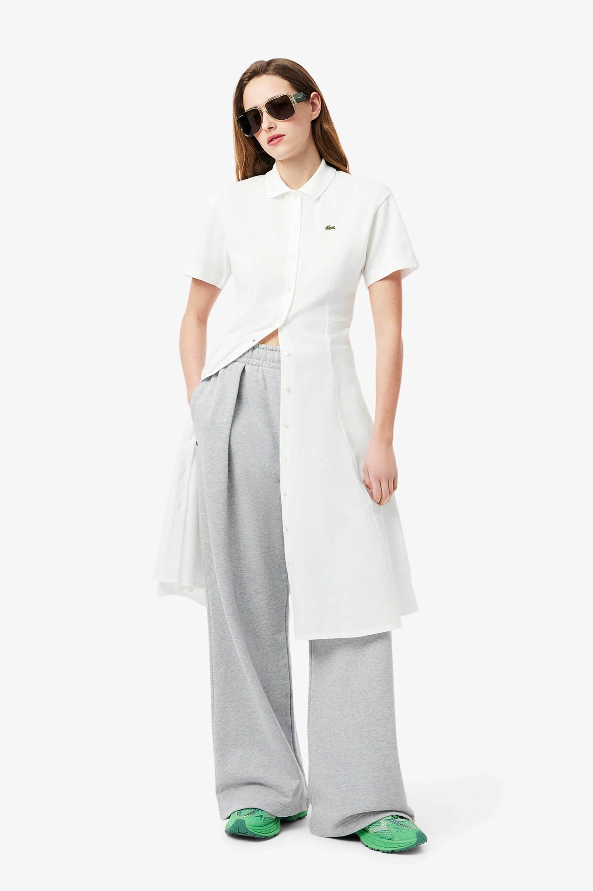 LACOSTE Lacoste γυναικείο midi φόρεμα πόλο σεμιζιέ πικέ με κεντημένο λογότυπο Flared Cut - EF9621-00 Λευκό - 3