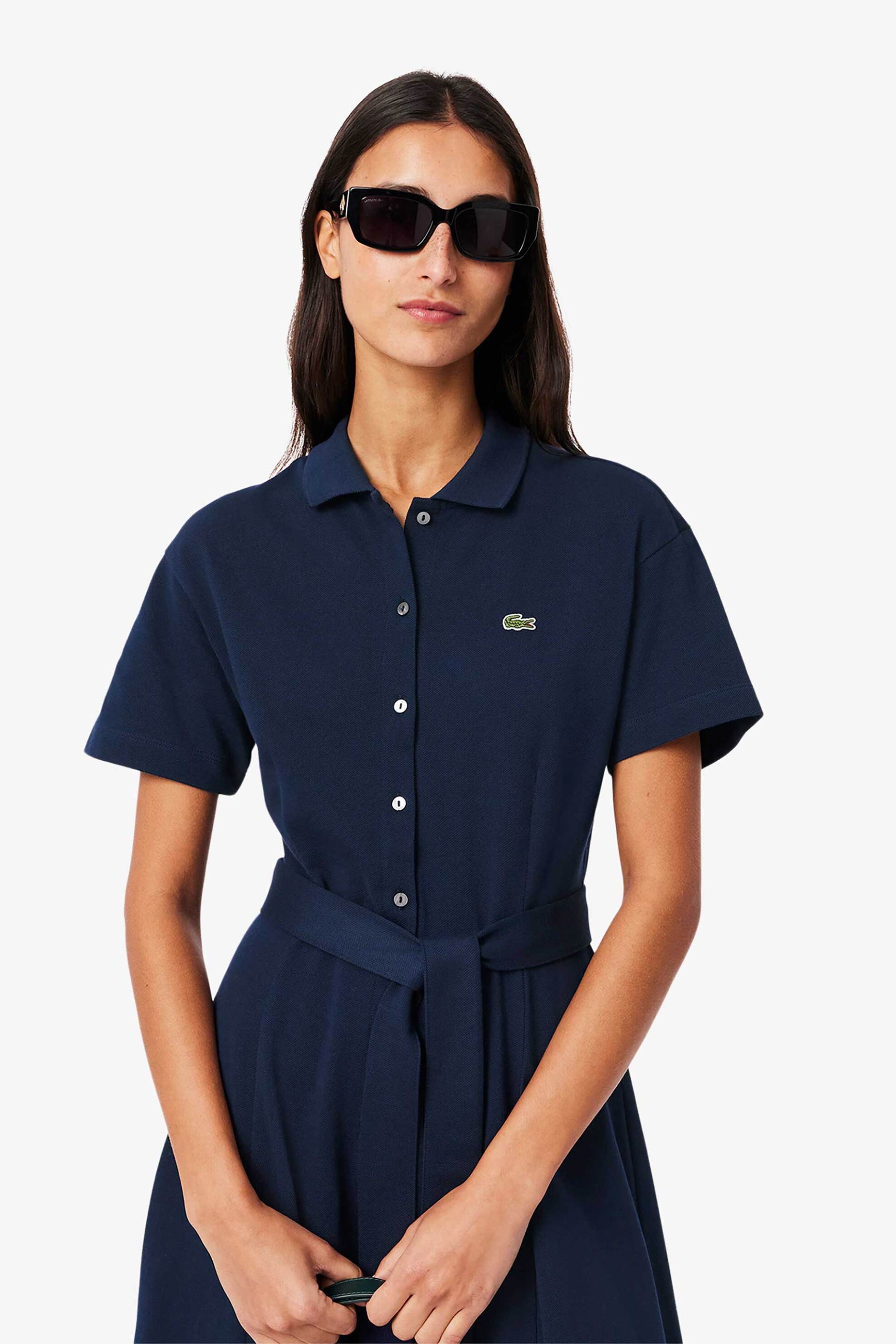 LACOSTE Lacoste γυναικείο midi φόρεμα πόλο σεμιζιέ πικέ με κεντημένο λογότυπο Flared Cut - EF9621-00 Μπλε Σκούρο - 2