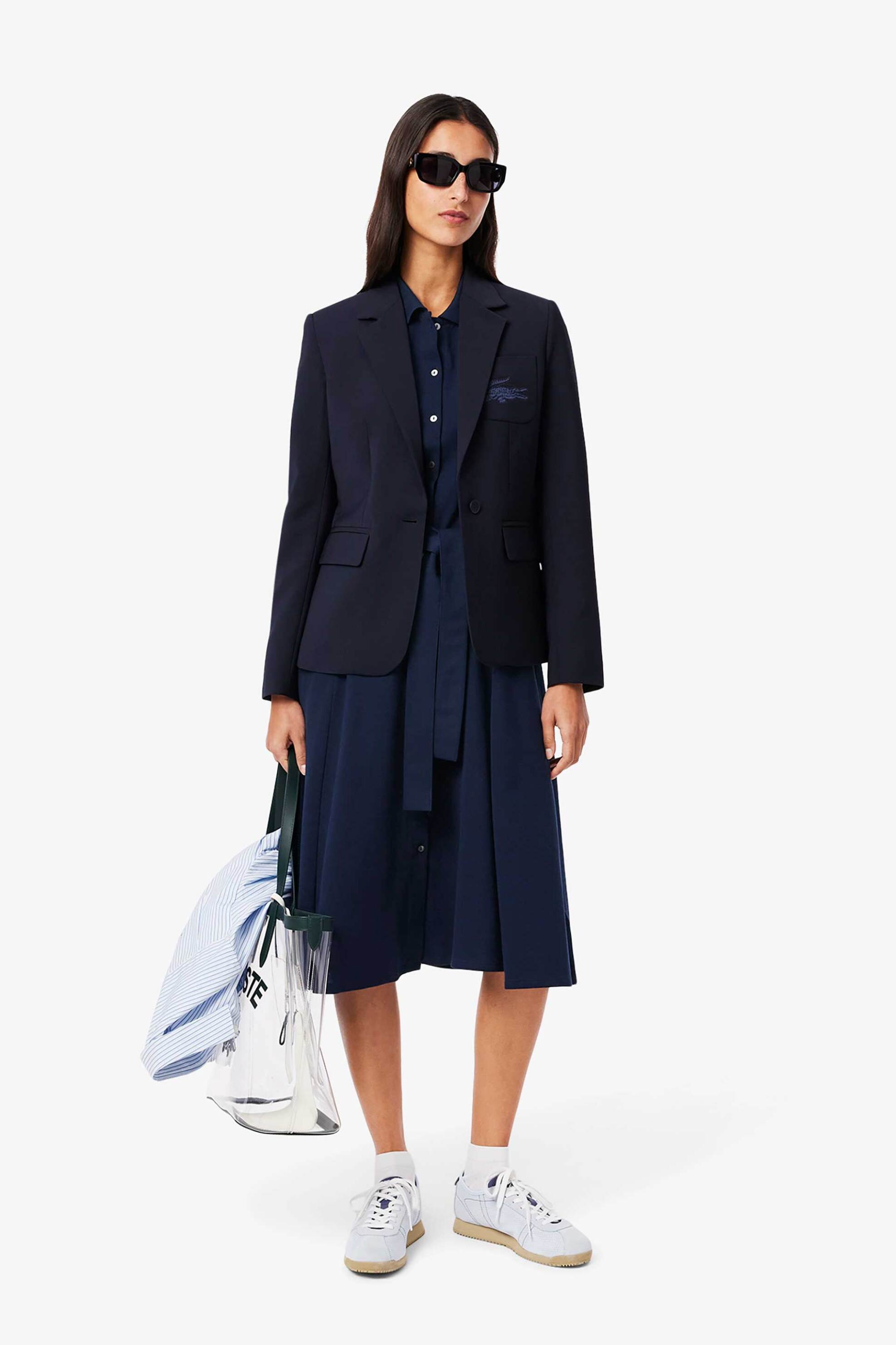 LACOSTE Lacoste γυναικείο midi φόρεμα πόλο σεμιζιέ πικέ με κεντημένο λογότυπο Flared Cut - EF9621-00 Μπλε Σκούρο - 3
