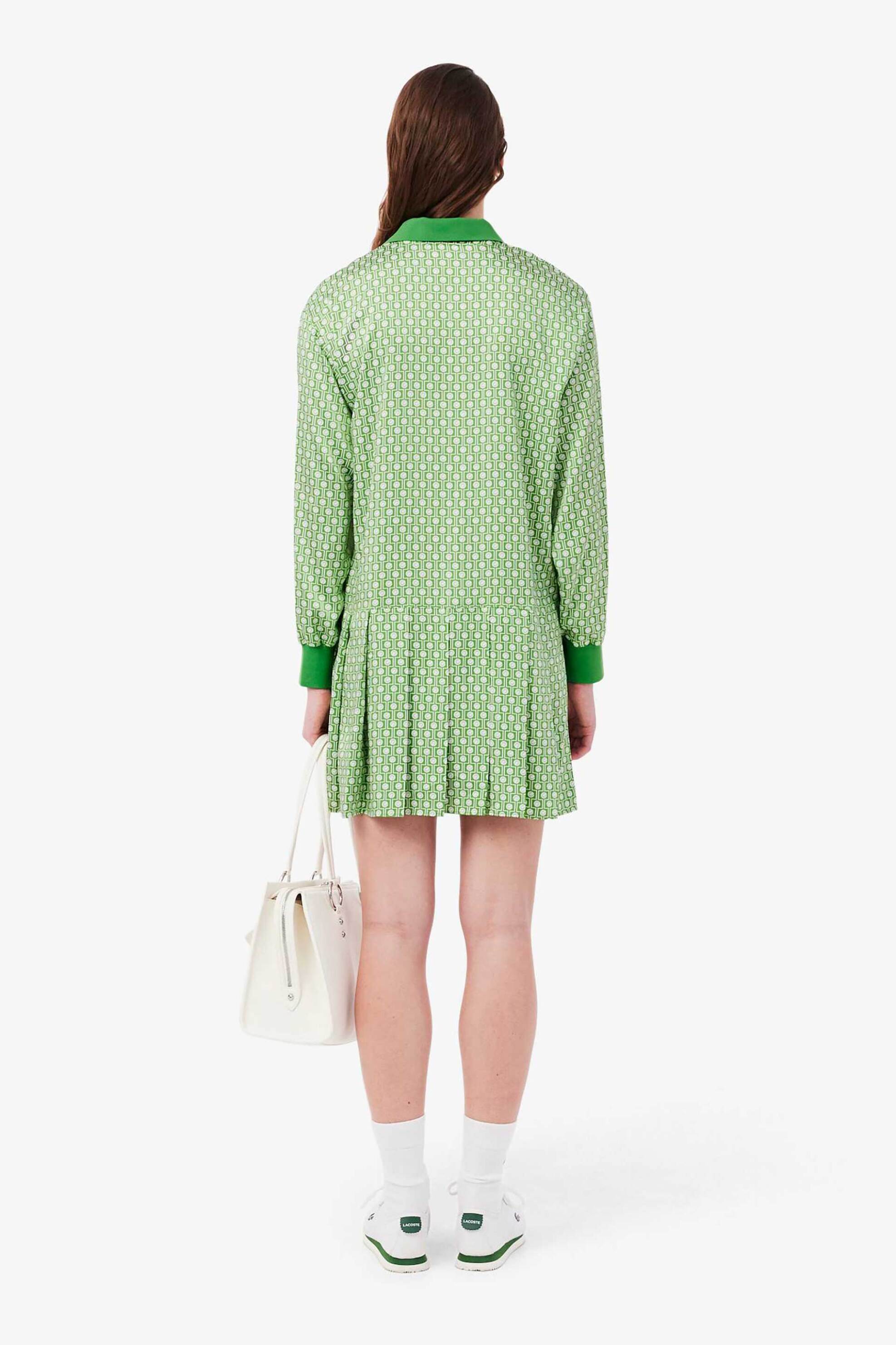 Lacoste Γυναικείο Mini Φόρεμα Πόλο Σατέν με All-Over Tennis Ball Print Και Λογότυπο Regular Fit - Ef9789 Πράσινο Ανοιχτό