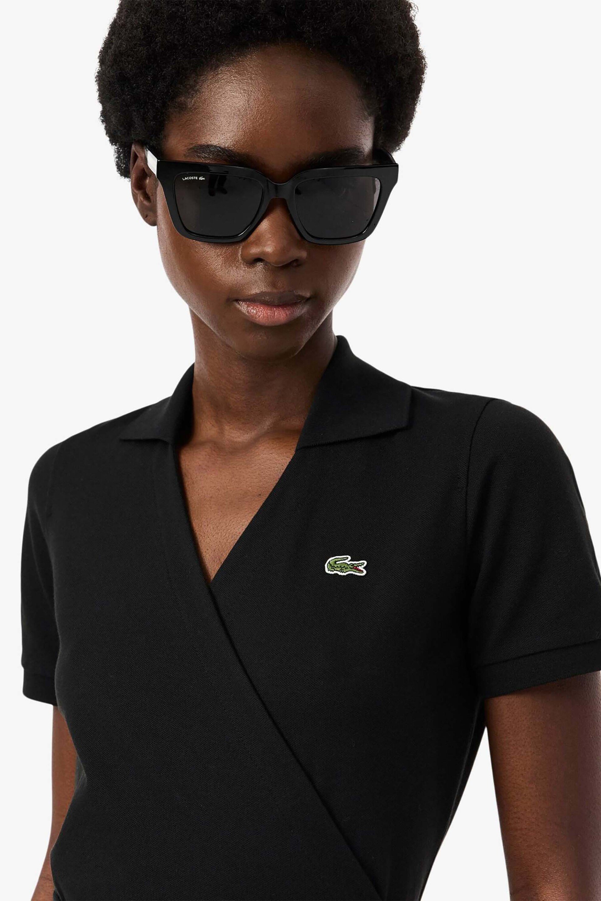 Lacoste γυναικείο midi φόρεμα πικέ κρουαζέ με κεντημένο λογότυπο Slim Fit - EF9825 Μαύρο