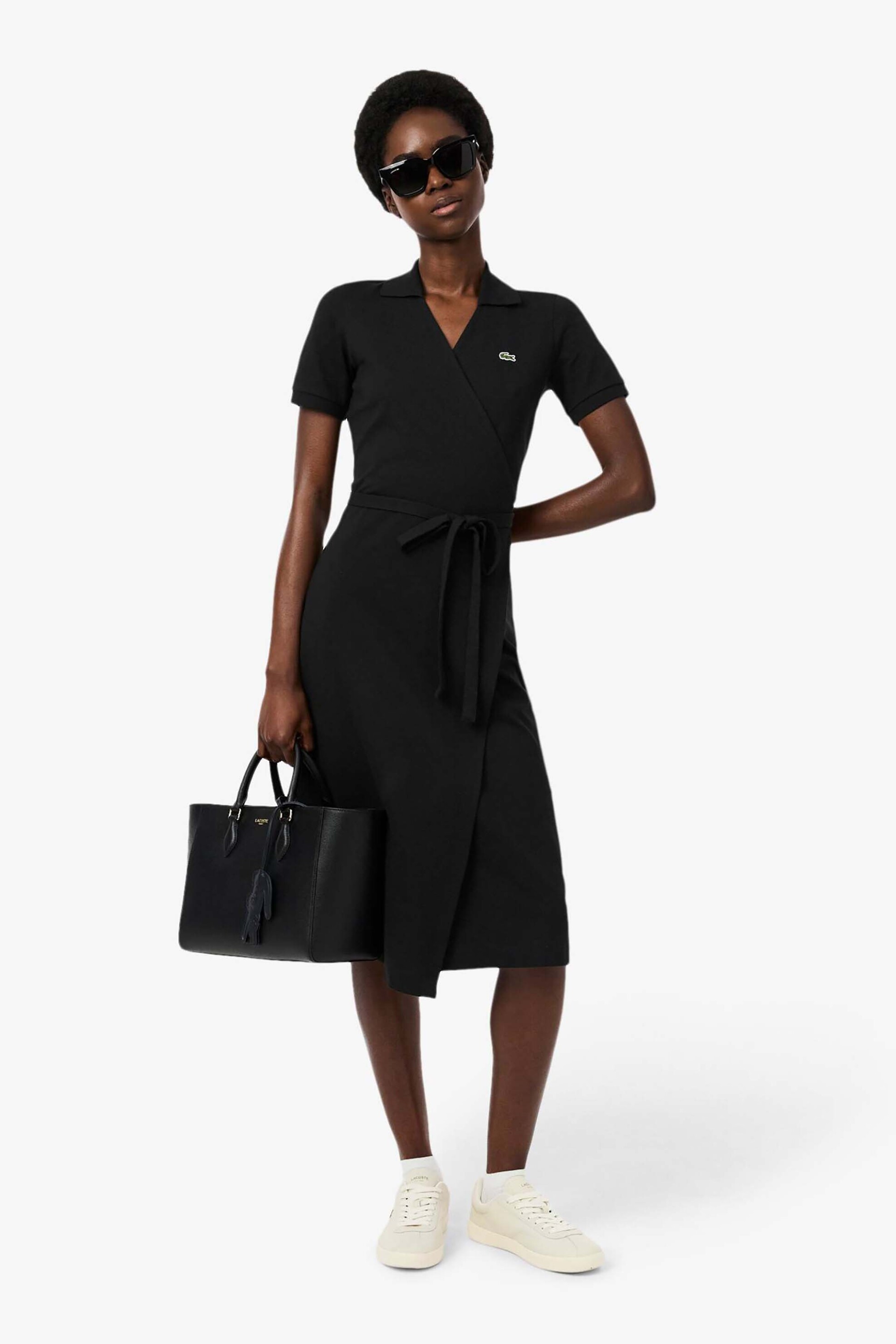 LACOSTE Lacoste γυναικείο midi φόρεμα πικέ κρουαζέ με κεντημένο λογότυπο Slim Fit - EF9825 Μαύρο - 3