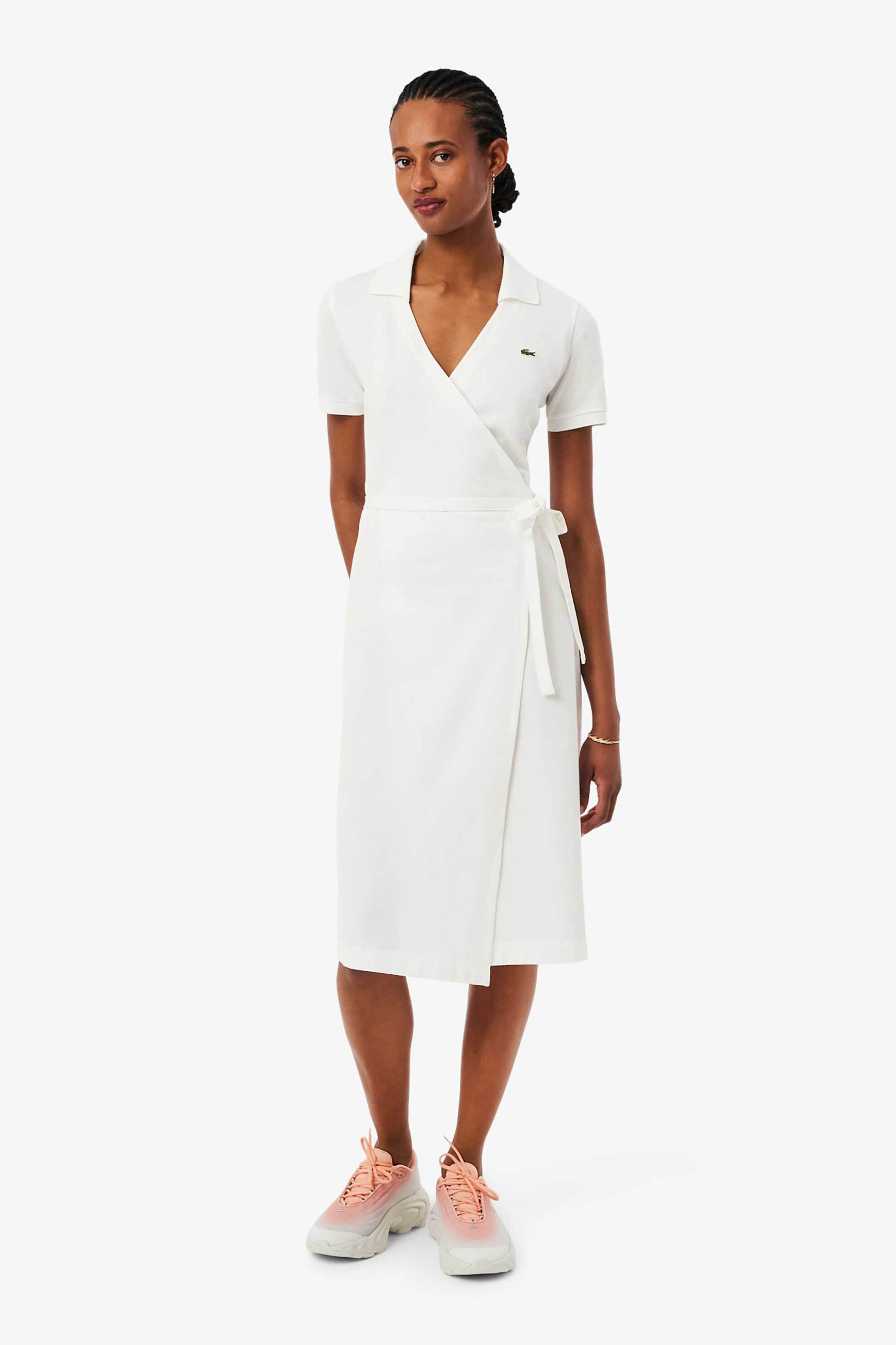 Lacoste Lacoste γυναικείο midi φόρεμα πικέ κρουαζέ με κεντημένο λογότυπο Slim Fit - EF9825 Λευκό