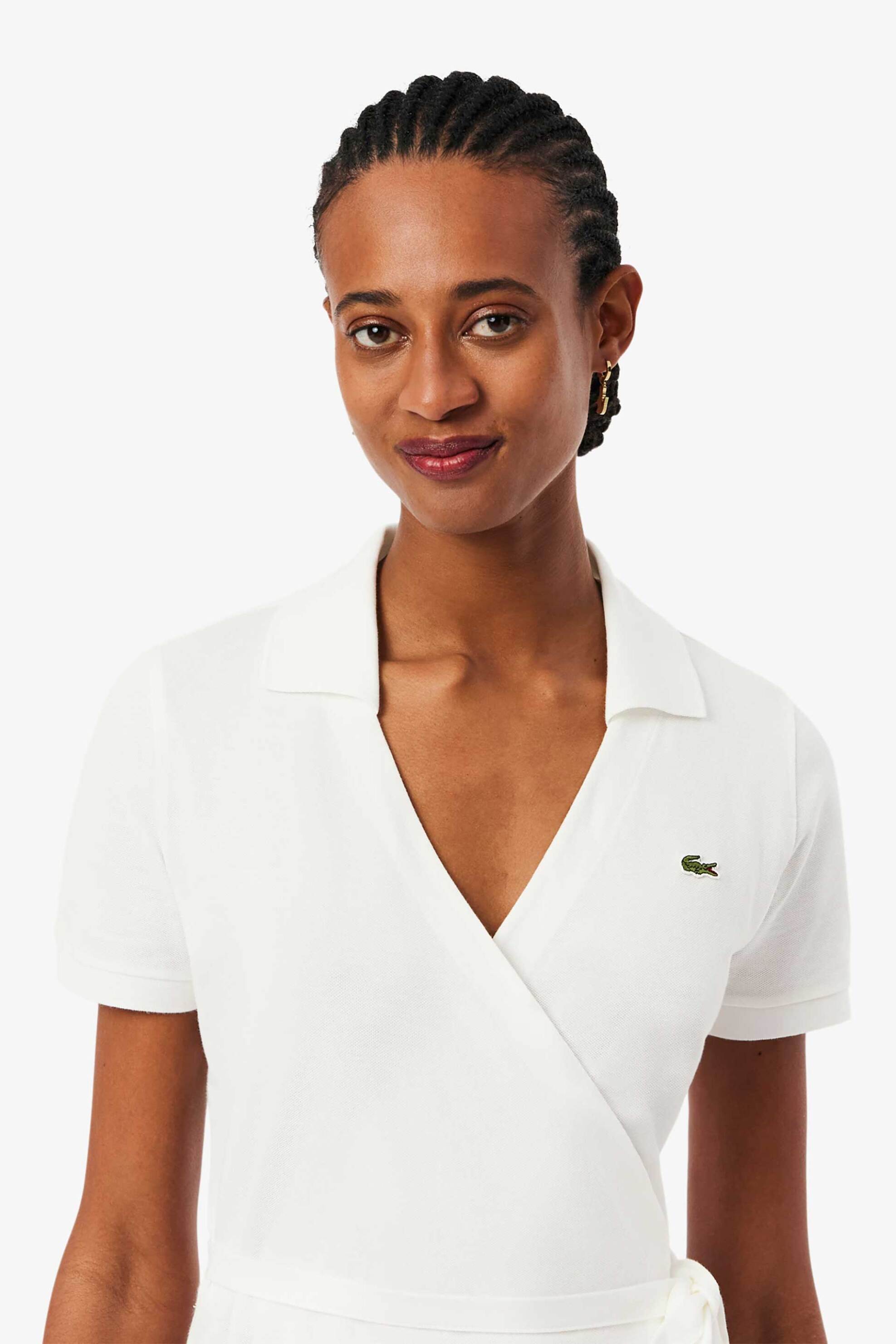 LACOSTE Lacoste γυναικείο midi φόρεμα πικέ κρουαζέ με κεντημένο λογότυπο Slim Fit - EF9825 Λευκό - 2