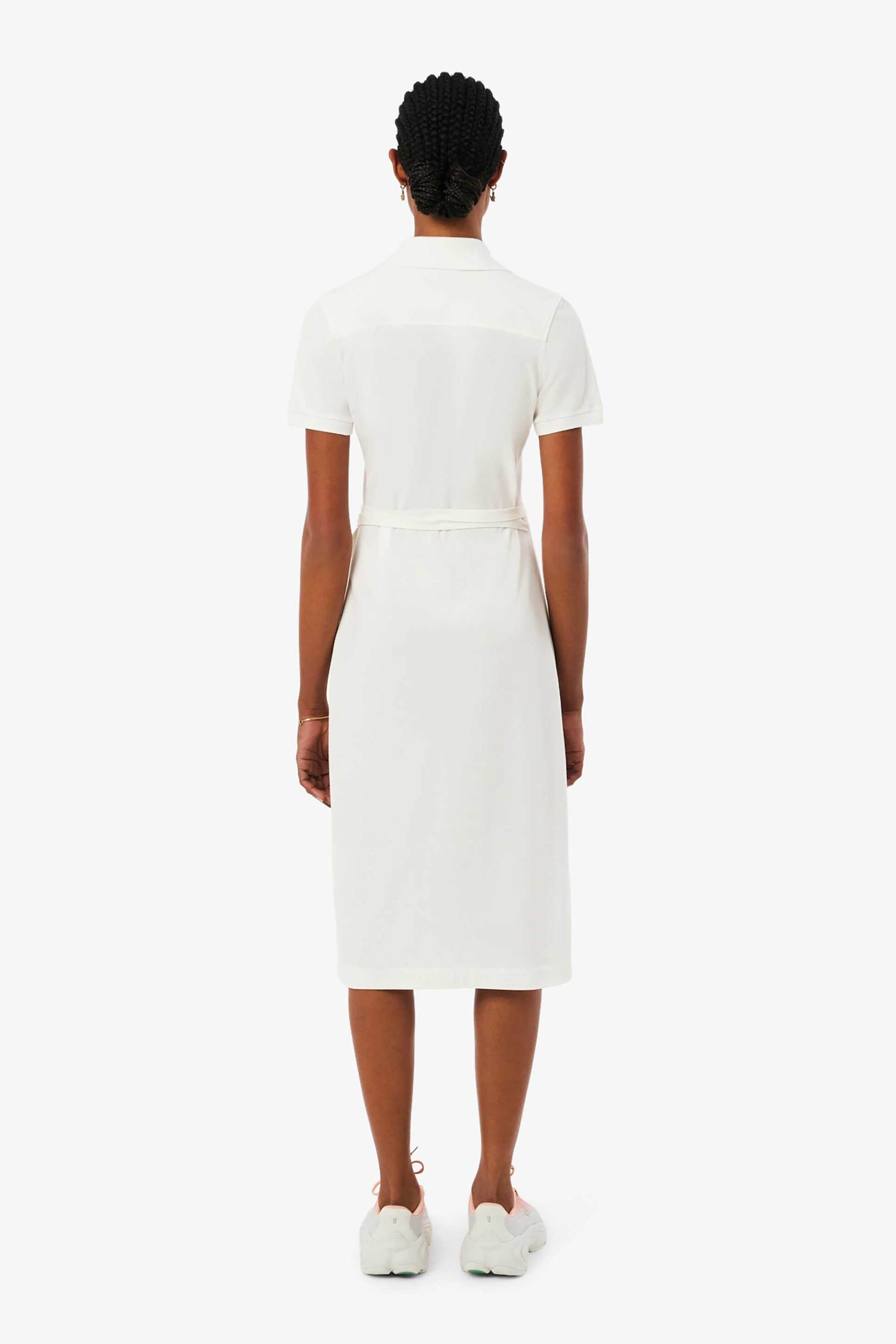 LACOSTE Lacoste γυναικείο midi φόρεμα πικέ κρουαζέ με κεντημένο λογότυπο Slim Fit - EF9825 Λευκό - 3