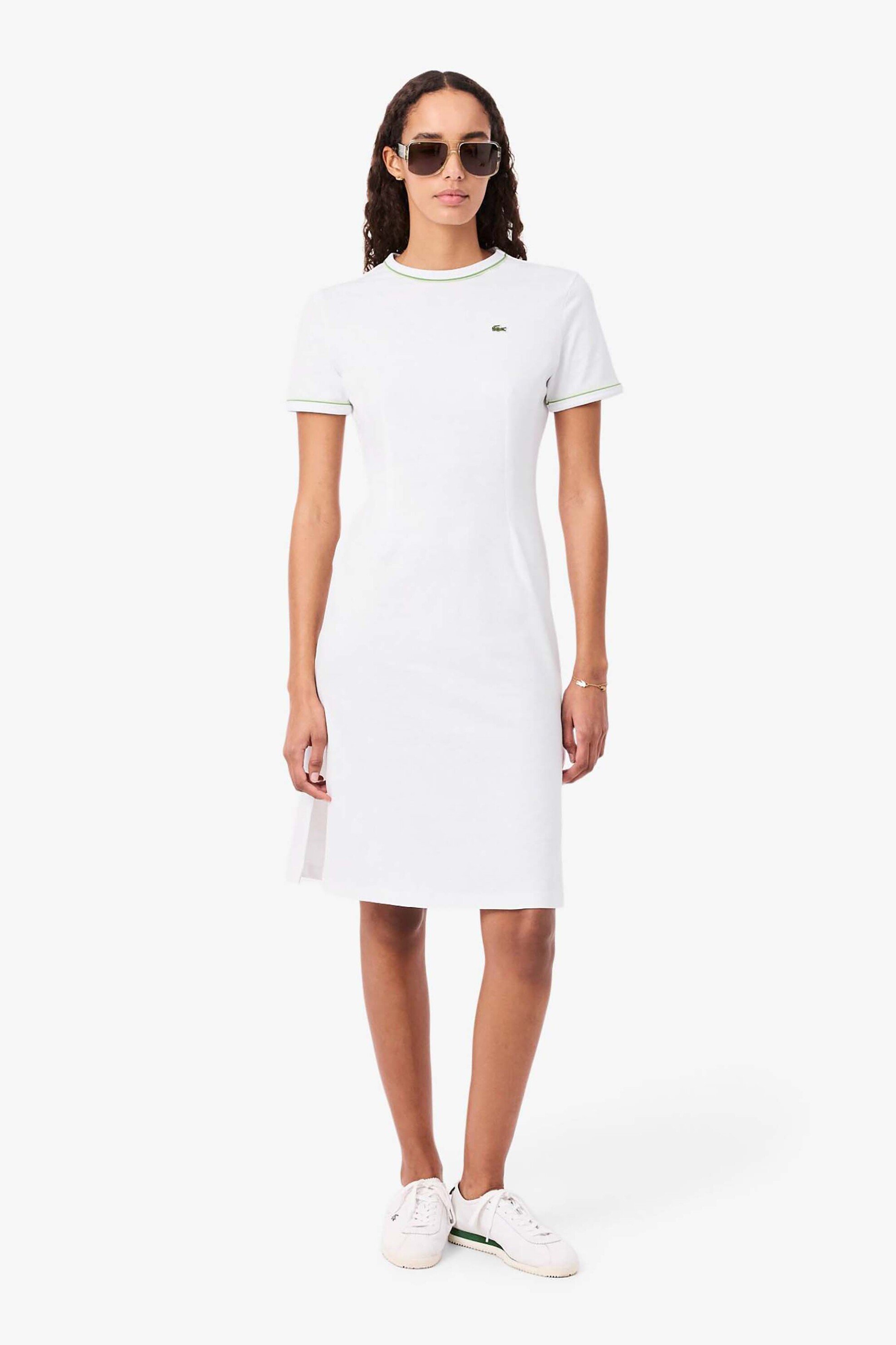 Lacoste γυναικείο mini φόρεμα με contrast trims και λογότυπο Slim Fit - EF9855 Λευκό
