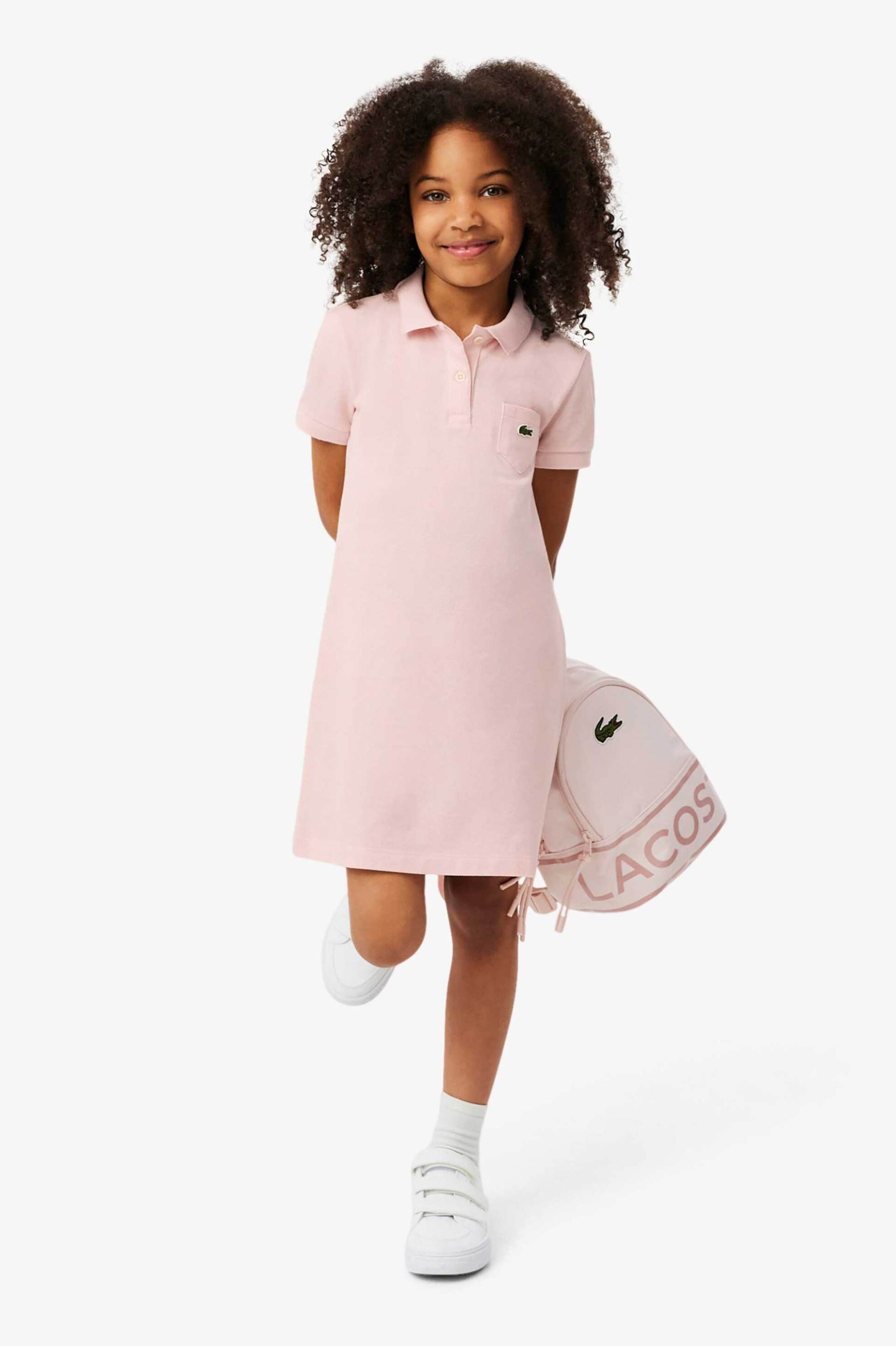 Lacoste παιδικό φόρεμα πόλο πικέ με κεντημένο λογότυπο Straight Fit - EJ1277 Ροζ Ανοιχτό