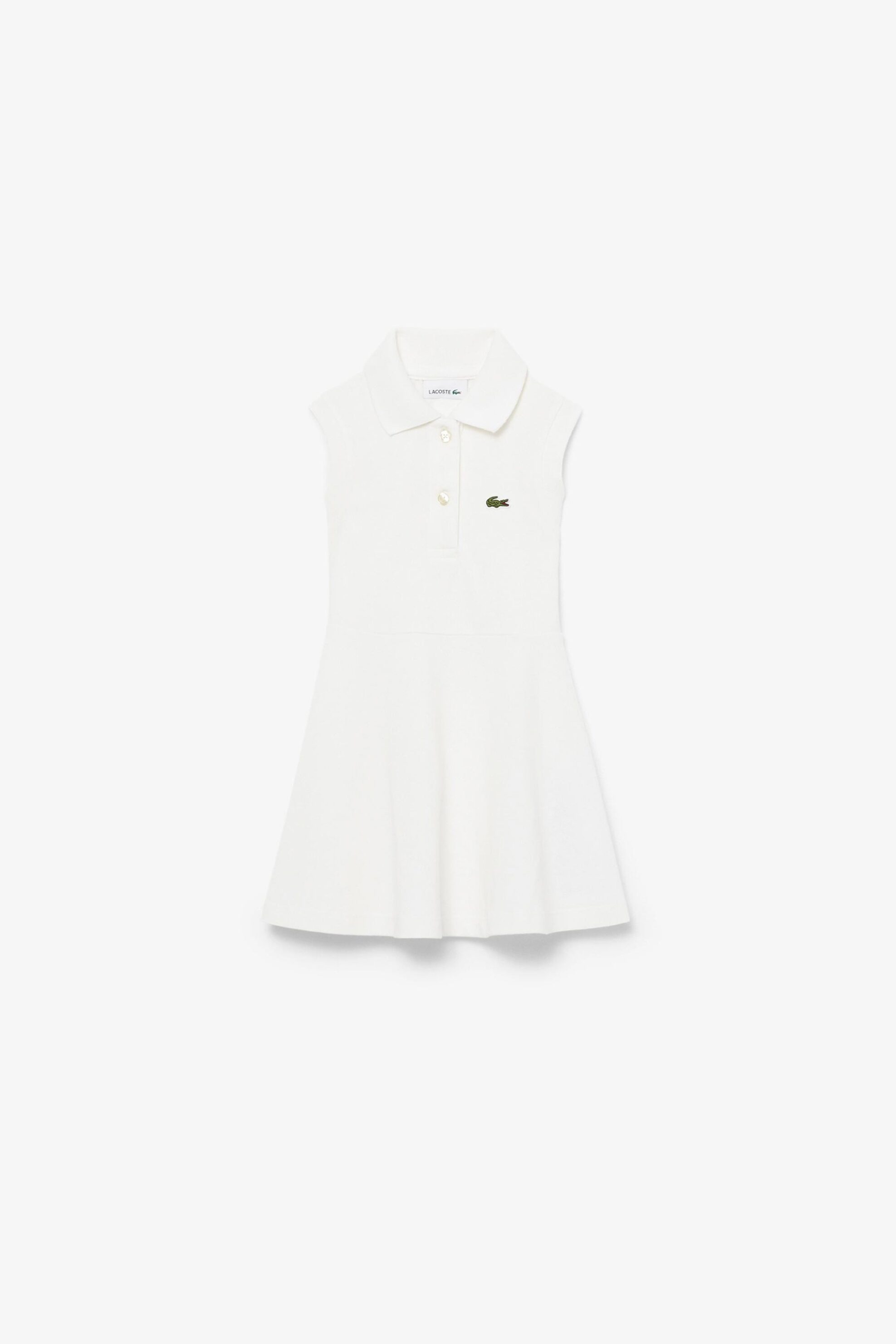 Lacoste Παιδικό Αμάνικο Φόρεμα Πόλο Πικέ με Λογότυπο Flared Fit - Ej6636 Λευκό