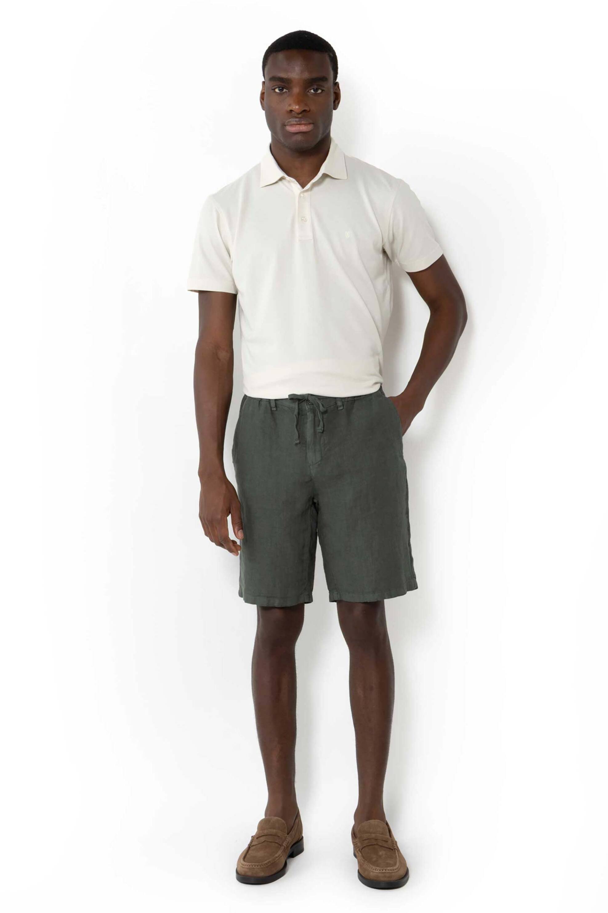 The Bostonians ανδρική λινή βερμούδα chino Regular Fit - EN0052025 Χακί