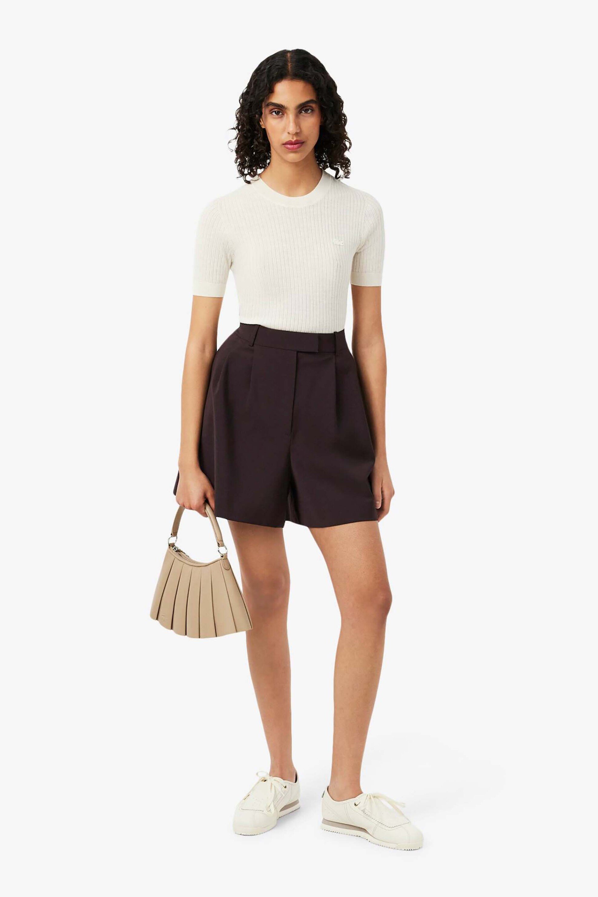 Lacoste γυναικεία βερμούδα με μαλλί Oversized Fit - FF0243 Καφέ Σκούρο