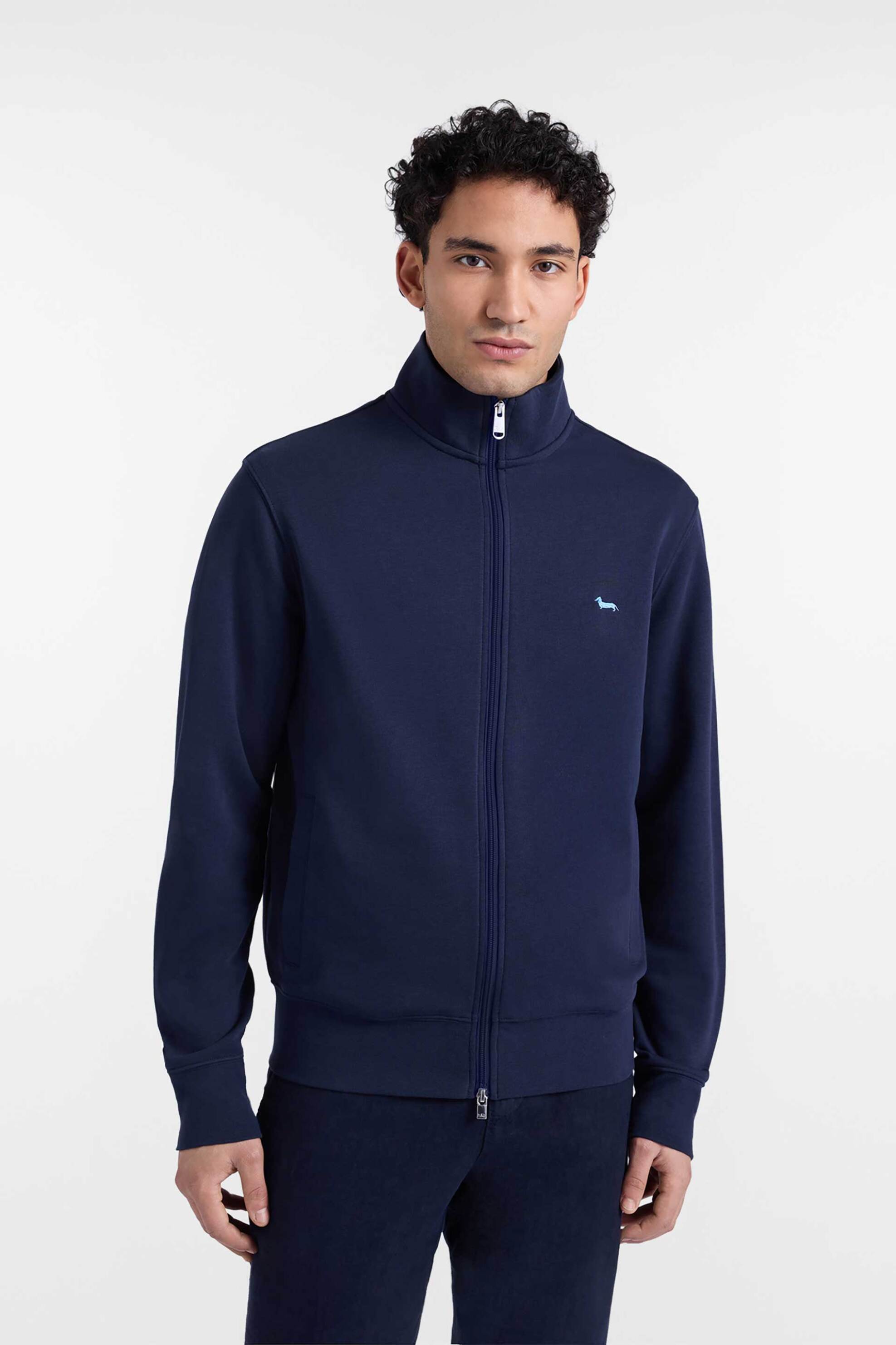 Harmont & Blaine ανδρική ζακέτα φούτερ με ψηλό λαιμό και λογότυπο Regular Fit - FRQ195021920 Μπλε Σκούρο