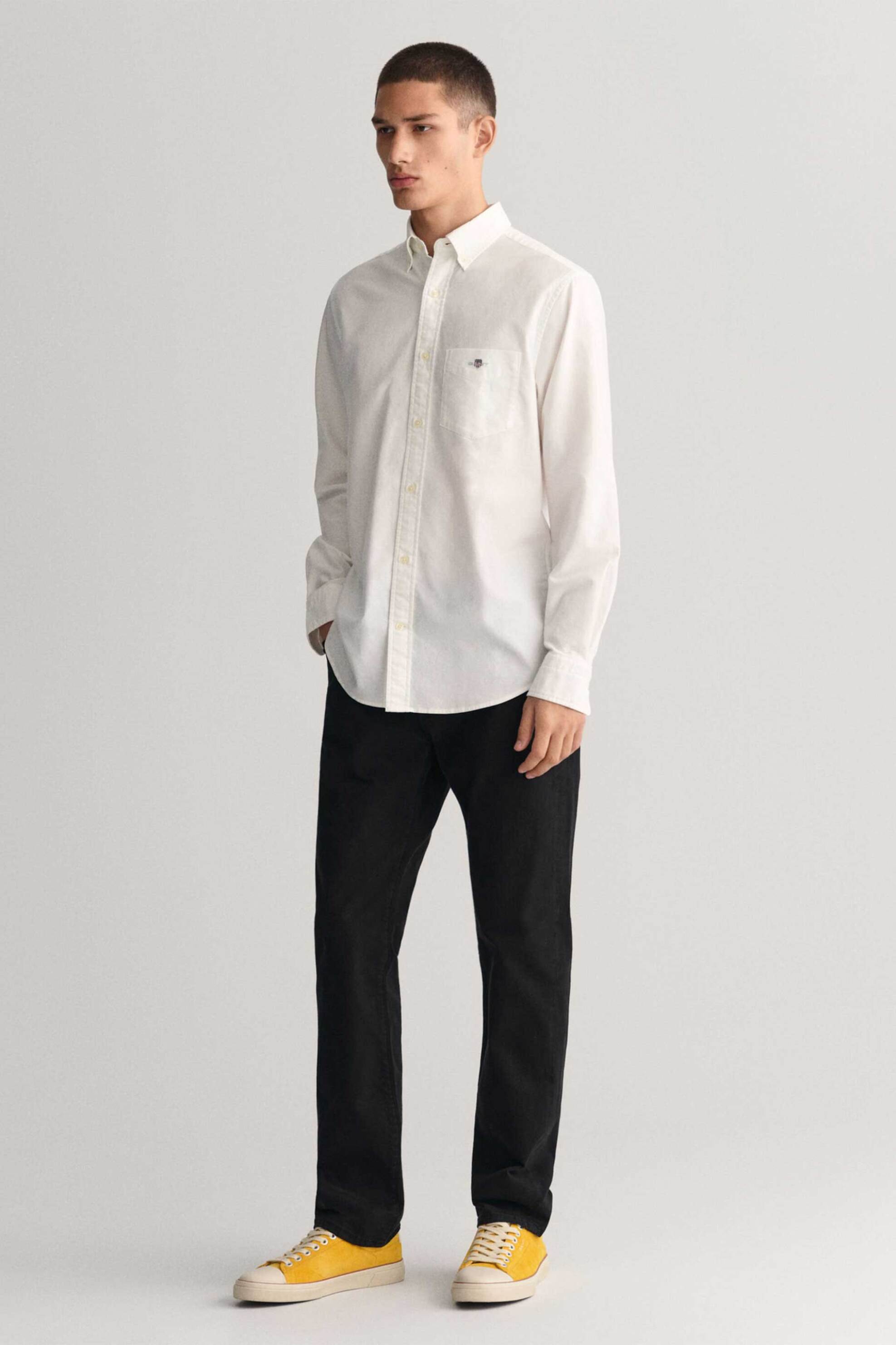 Gant ανδρικό τζιν παντελόνι βαμβακερό μονόχρωμο πεντάτσεπο Regular Fit (34L) - 1000263 Μαύρο