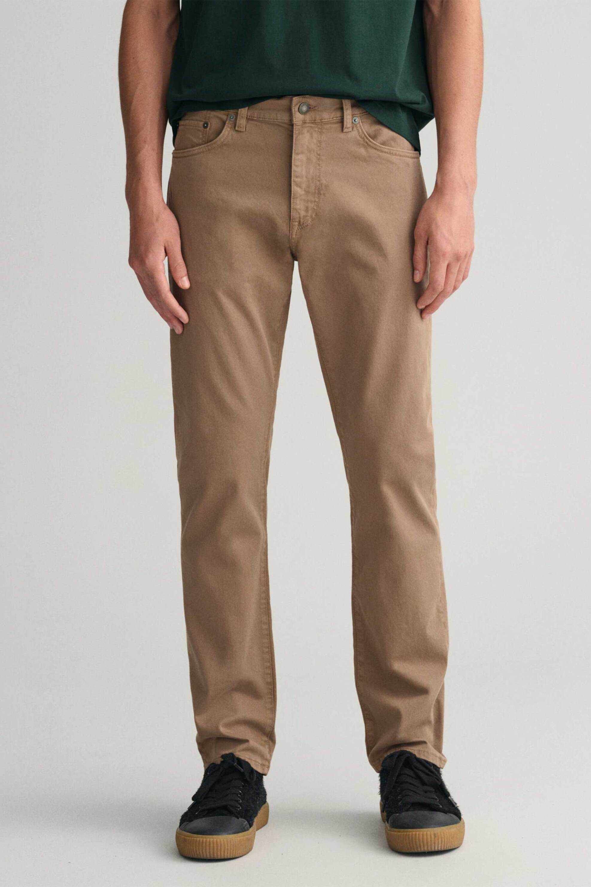 Gant ανδρικό τζιν παντελόνι βαμβακερό μονόχρωμο πεντάτσεπο Regular Fit (34L) - 1000263 Μπεζ φωτογραφία