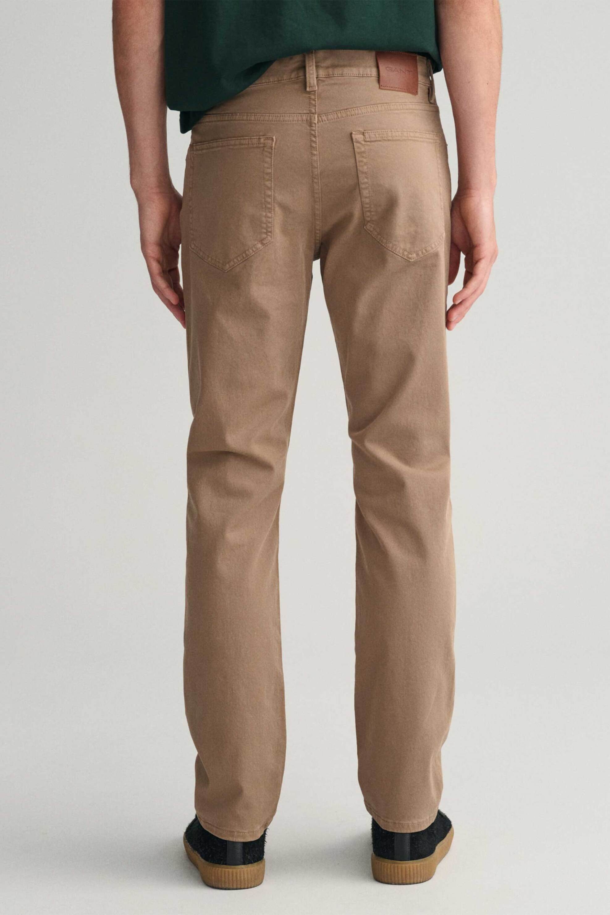 Gant ανδρικό τζιν παντελόνι βαμβακερό μονόχρωμο πεντάτσεπο Regular Fit (34L) - 1000263 Μπεζ φωτογραφία