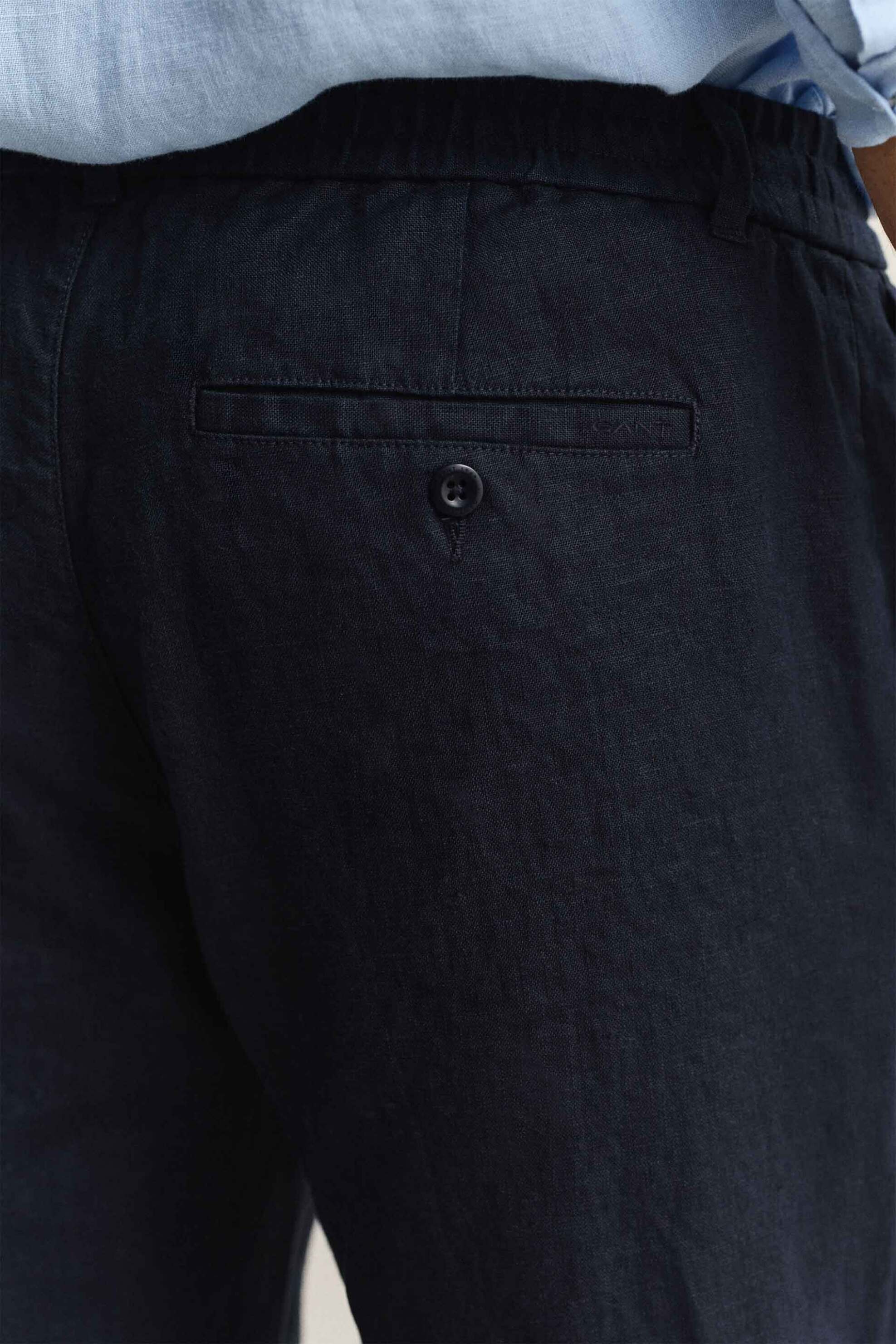 Gant Ανδρικό Λινό Παντελόνι με Ελαστική Μέση Regular Fit - 1504040 Μπλε Σκούρο