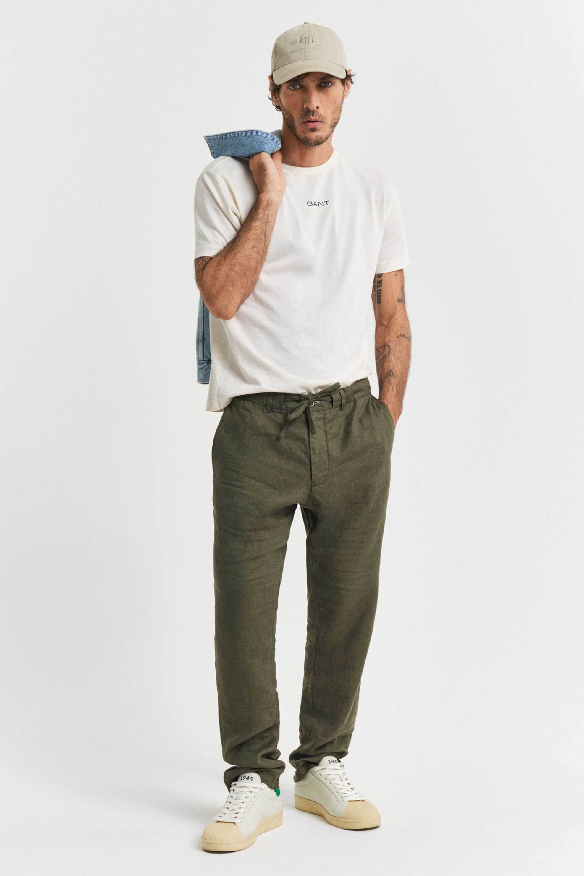 GANT Gant ανδρικό λινό παντελόνι Relaxed Fit - 1505272 Χακί