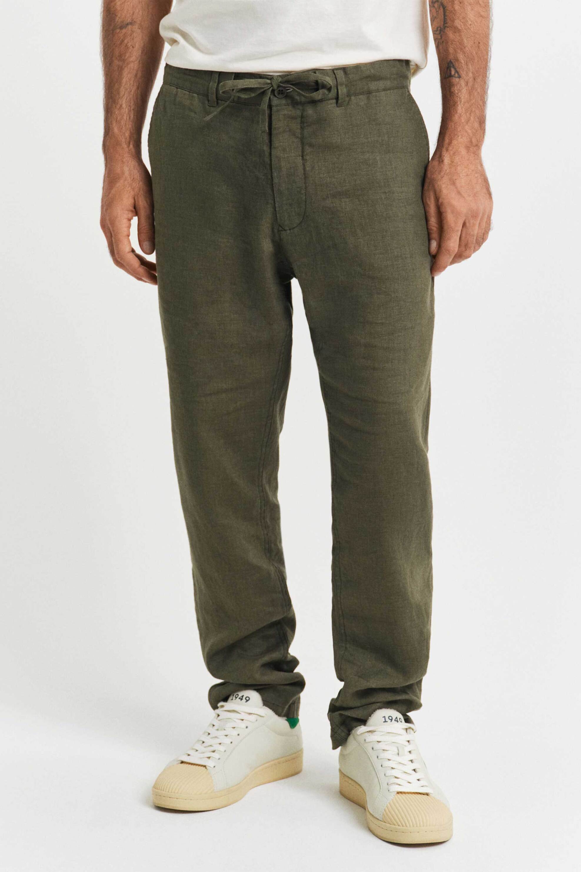 Gant ανδρικό λινό παντελόνι Relaxed Fit - 1505272 Χακί φωτογραφία