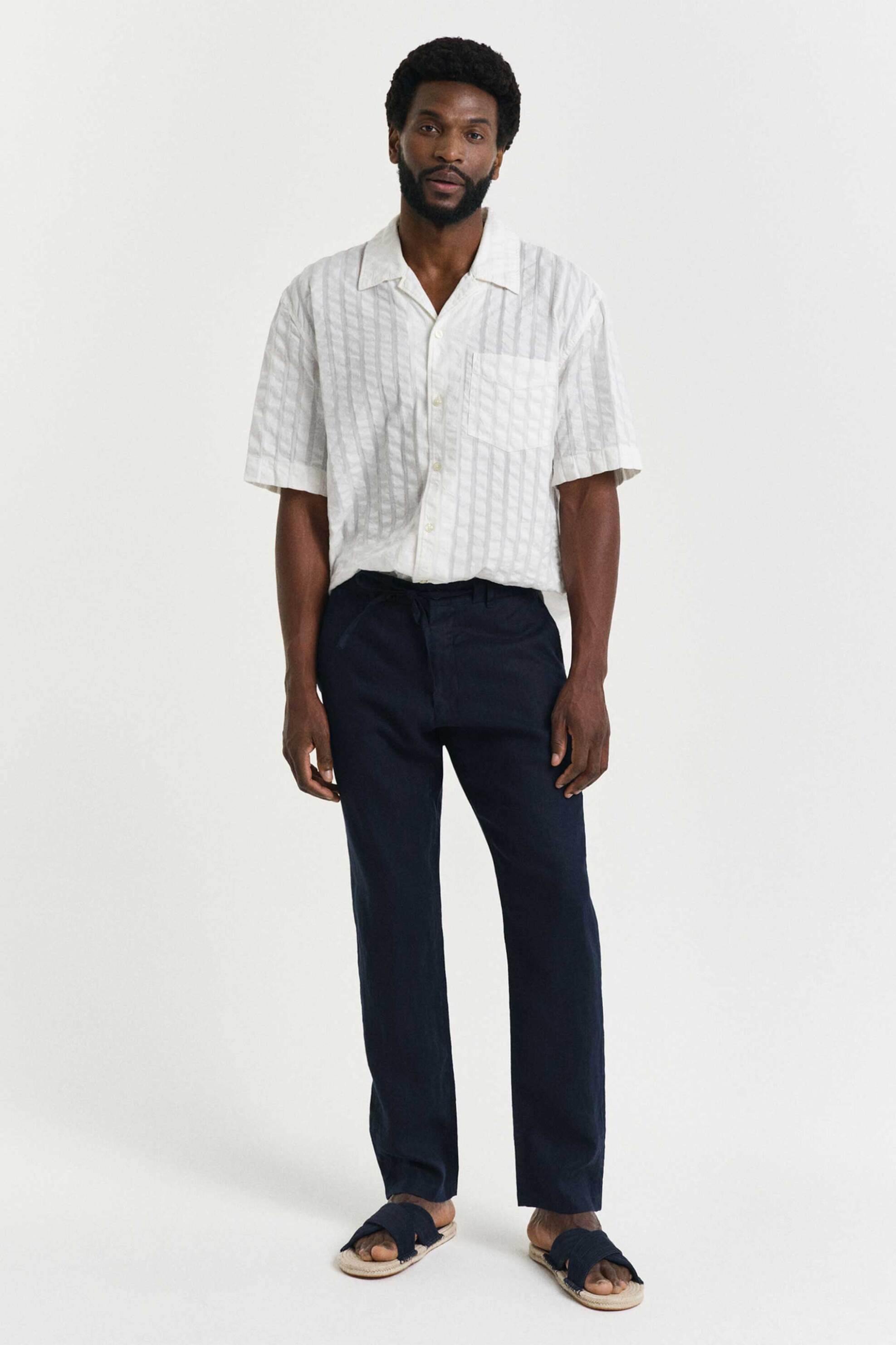 GANT Gant ανδρικό λινό παντελόνι Relaxed Fit - 1505272 Μπλε Σκούρο