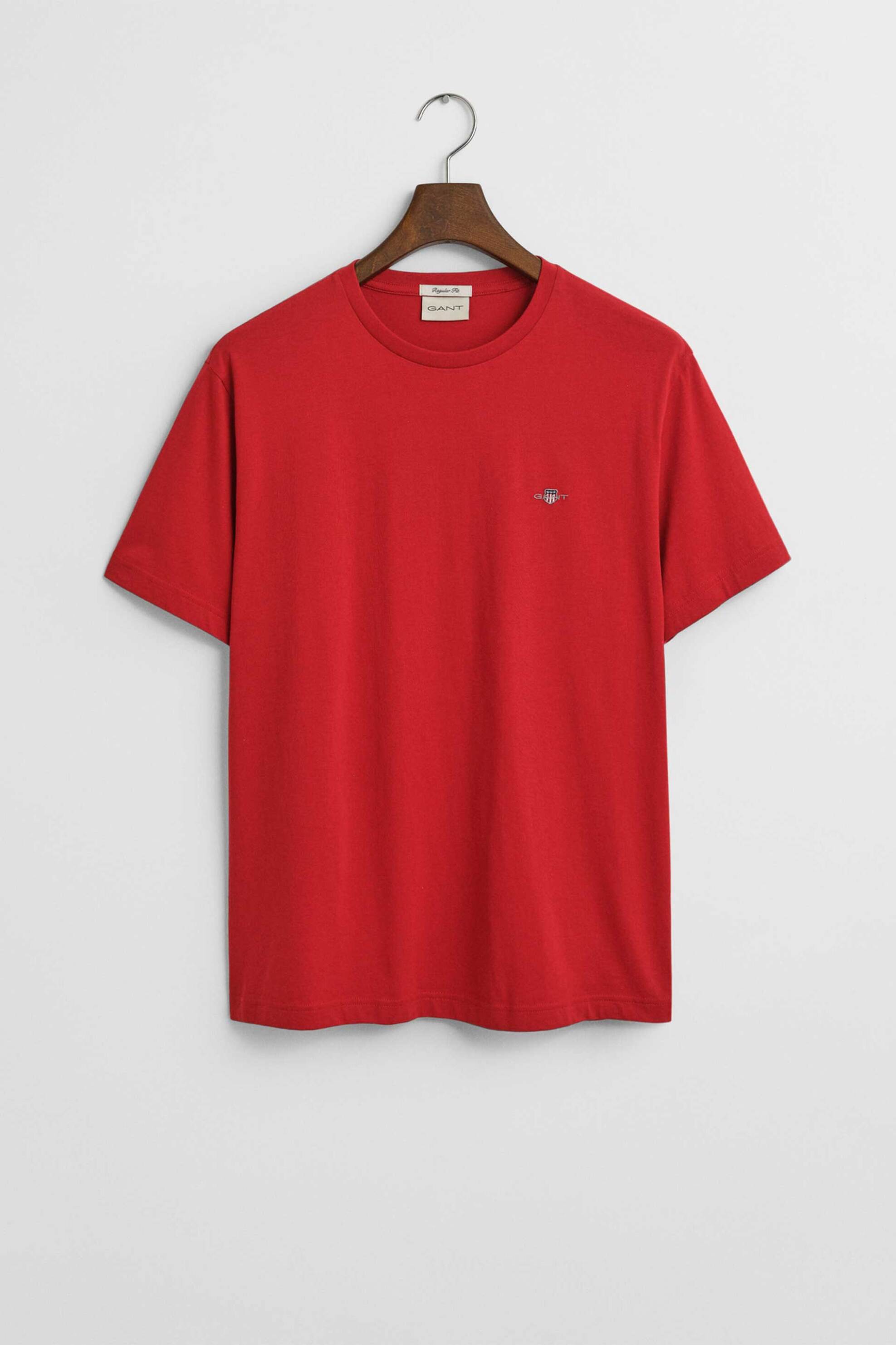 Gant ανδρικό T-shirt μονόχρωμο με κεντημένο λογότυπο Regular Fit - 2003184 Κόκκινο