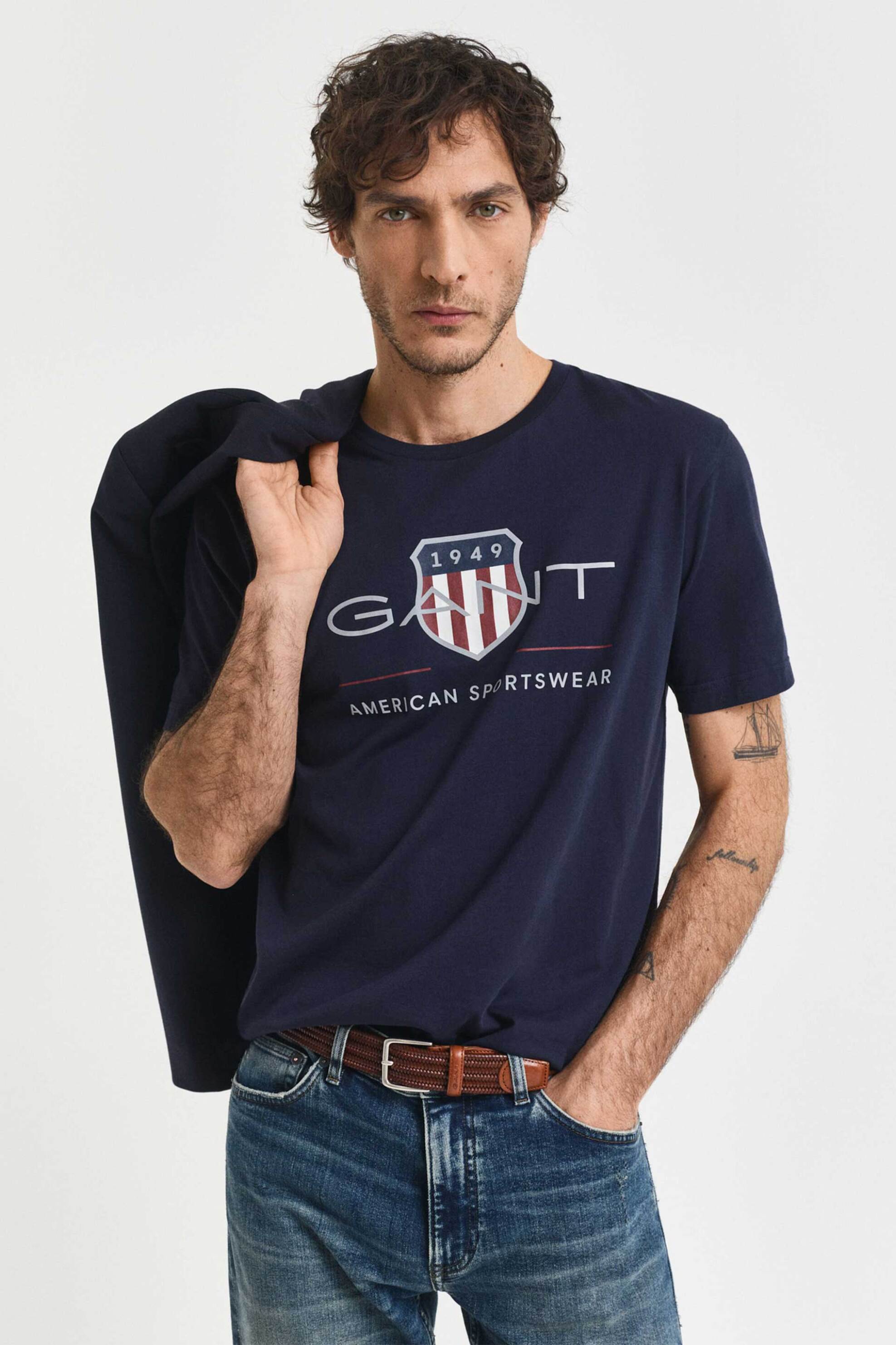 Gant ανδρικό T-shirt με graphic logo print Regular Fit - 2003199 Μπλε Σκούρο