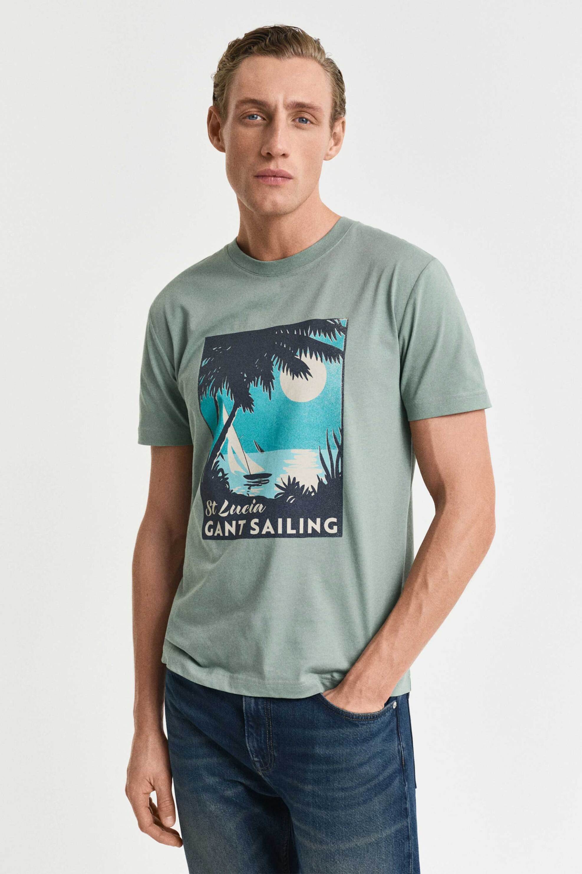 GANT Gant ανδρικό T-shirt με graphic print Regular Fit - 2003321 Λαδί