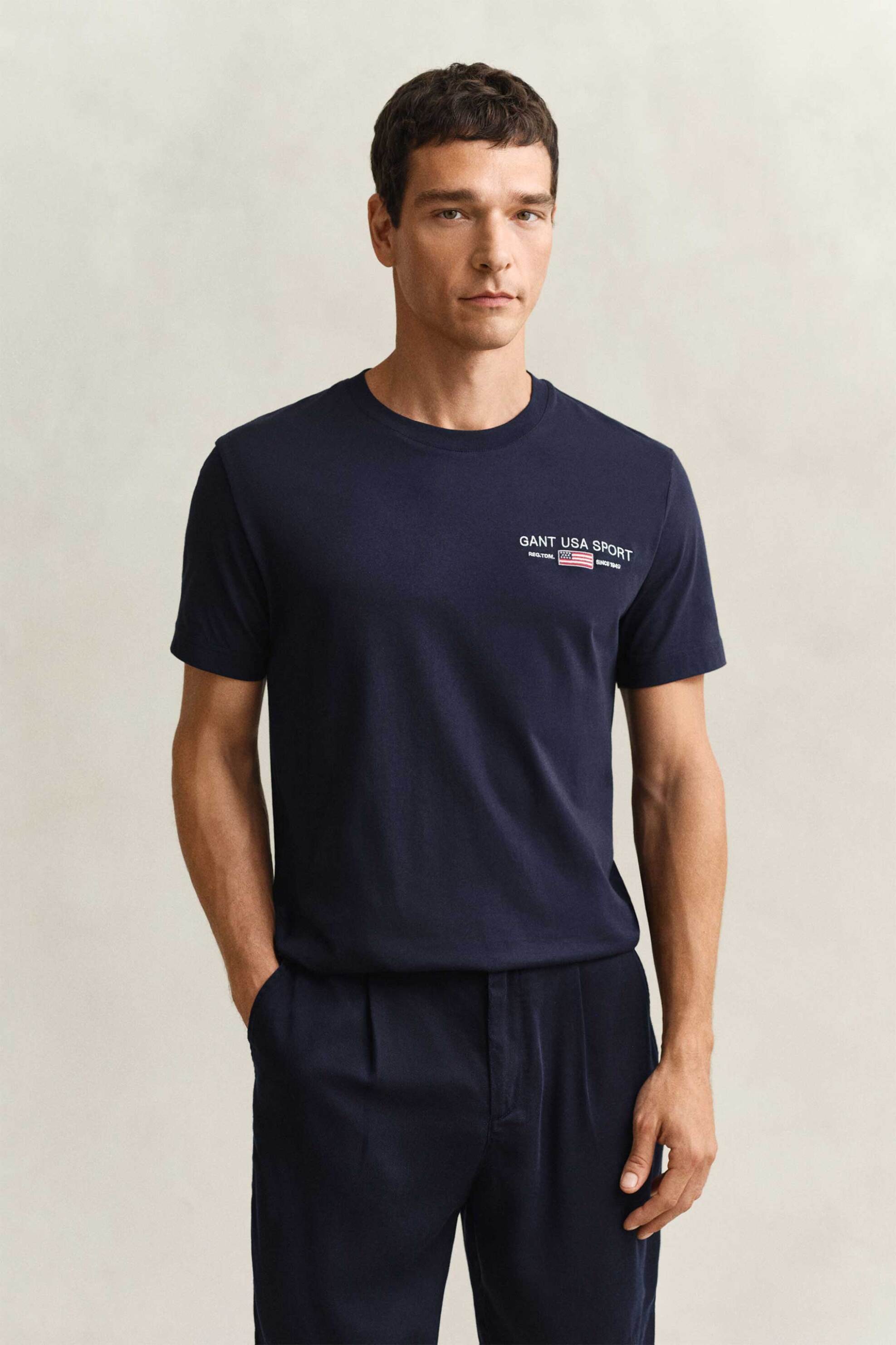 Gant ανδρικό T-shirt με graphic logo print Regular Fit - 2003394 Μπλε Σκούρο