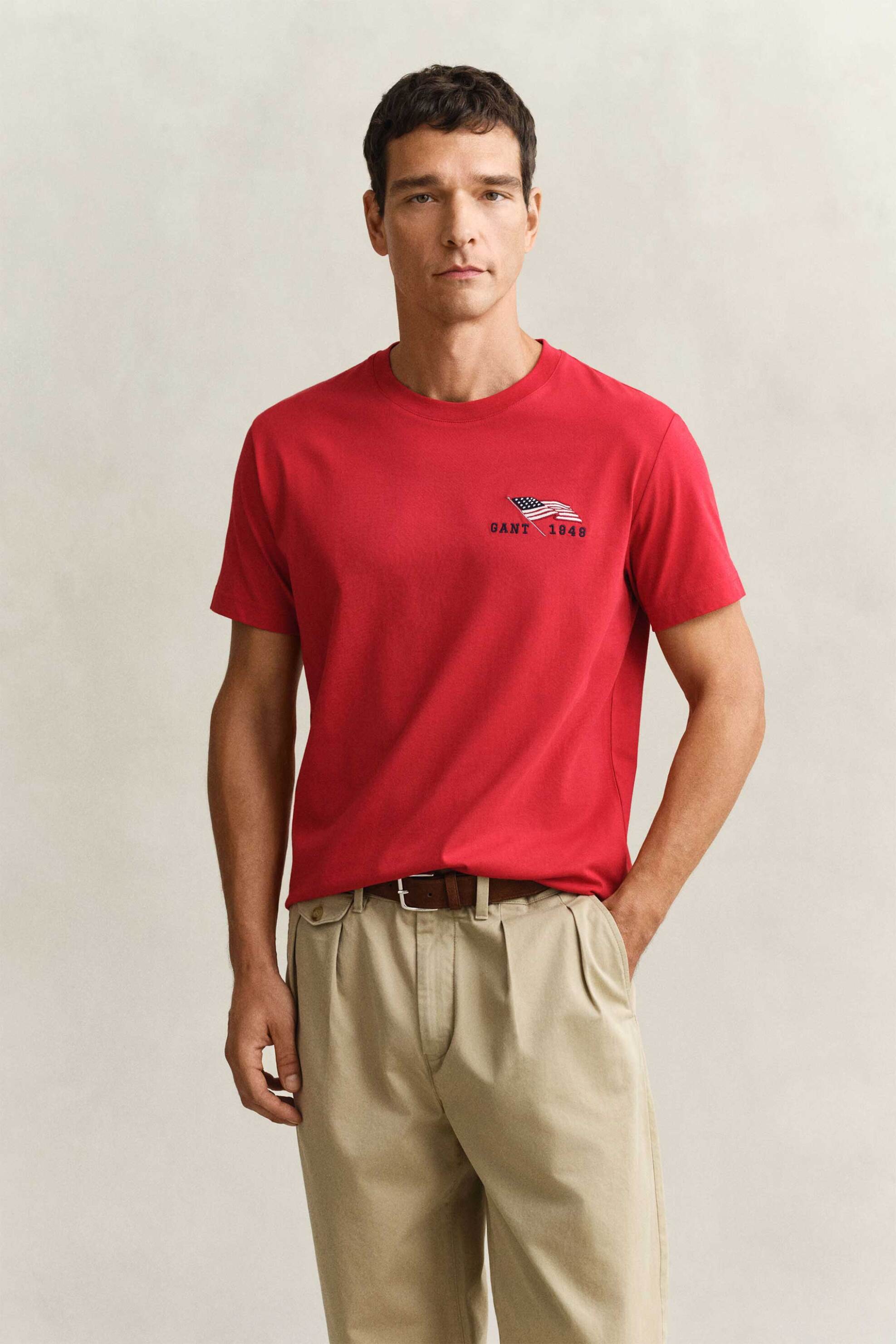 Gant ανδρικό T-shirt με graphic logo print Regular Fit - 2003394 Κόκκινο