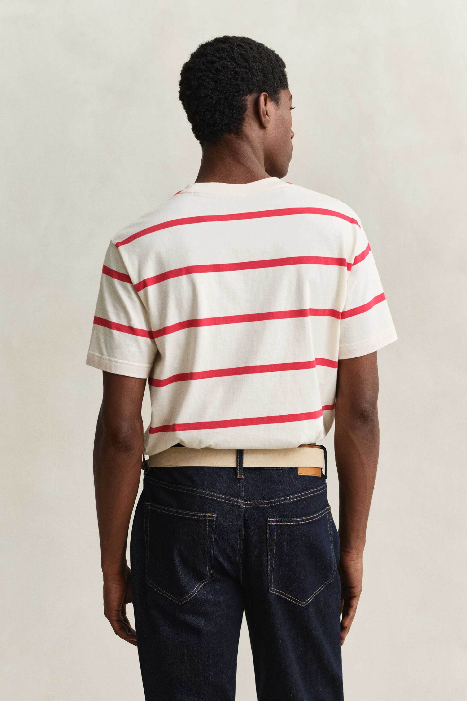 Gant Ανδρικό T-Shirt με Ριγέ Σχέδιο Και Κεντημένο Λογότυπο Regular Fit - 2003398 Εκρού