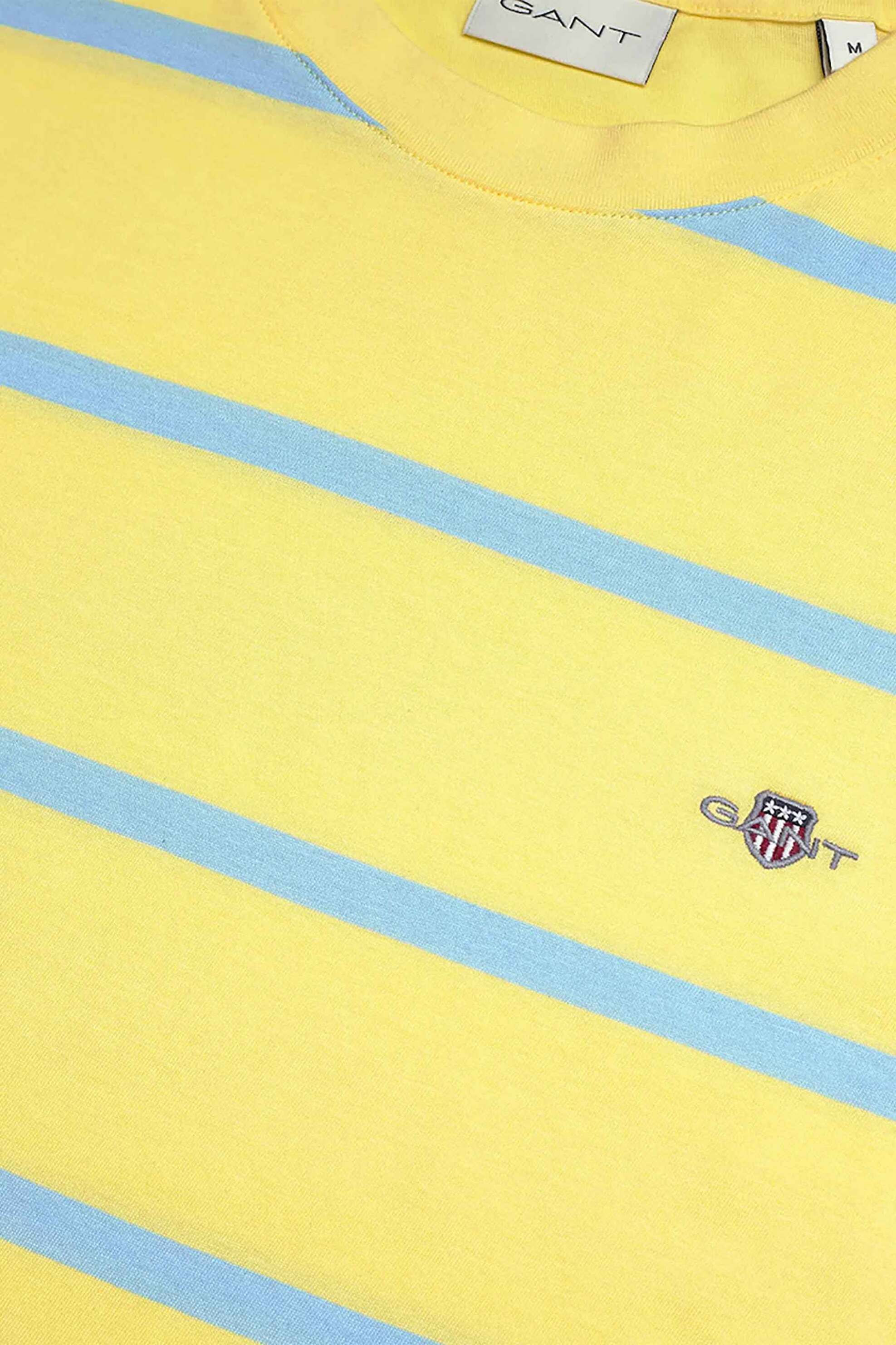 Gant Ανδρικό T-Shirt με Ριγέ Σχέδιο Και Κεντημένο Λογότυπο Regular Fit - 2003398 Κίτρινο Ανοιχτό
