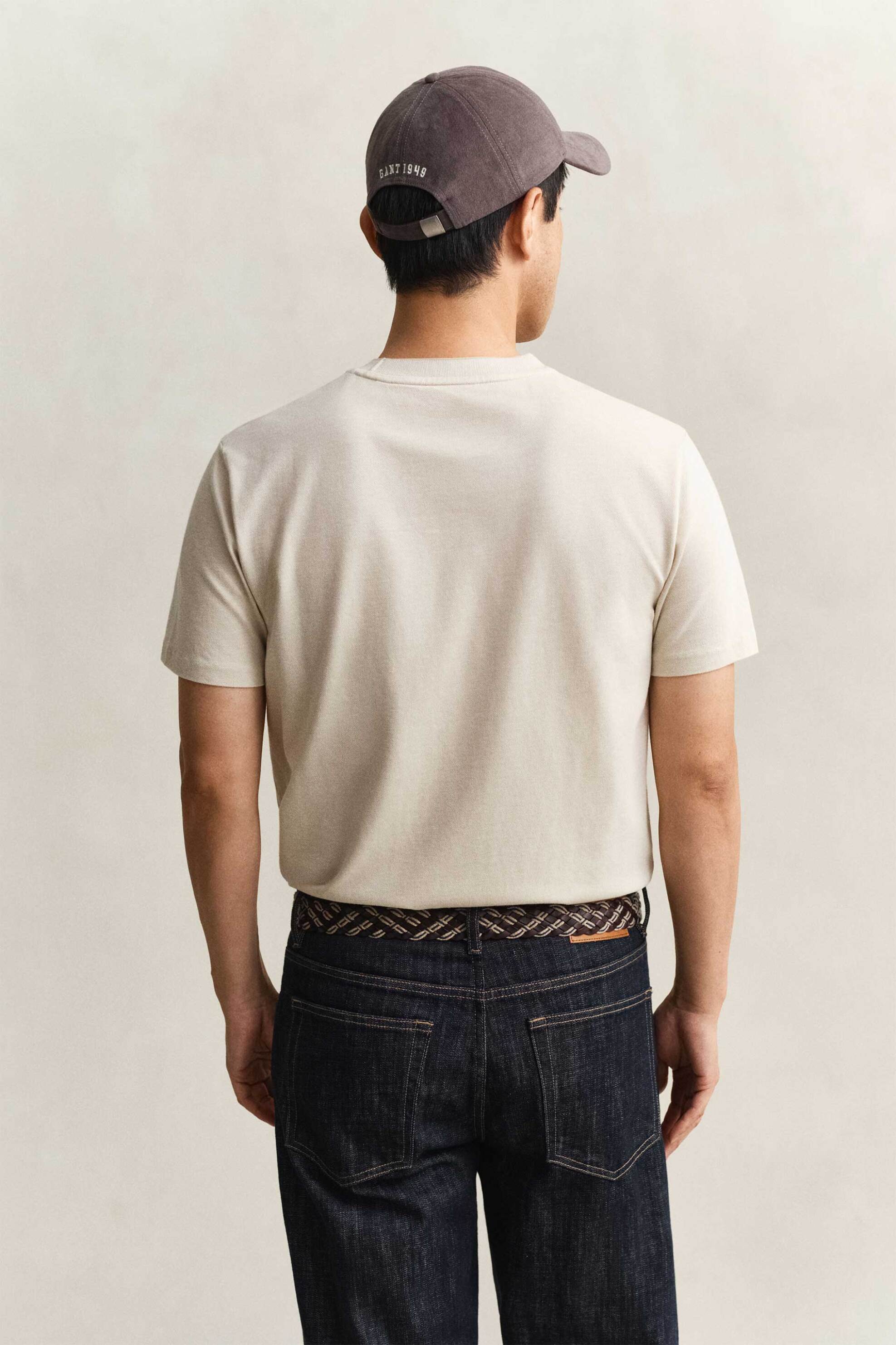 Gant Ανδρικό T-Shirt Πικέ με Κεντημένο Λογότυπο Regular Fit - 2003414 Μπεζ