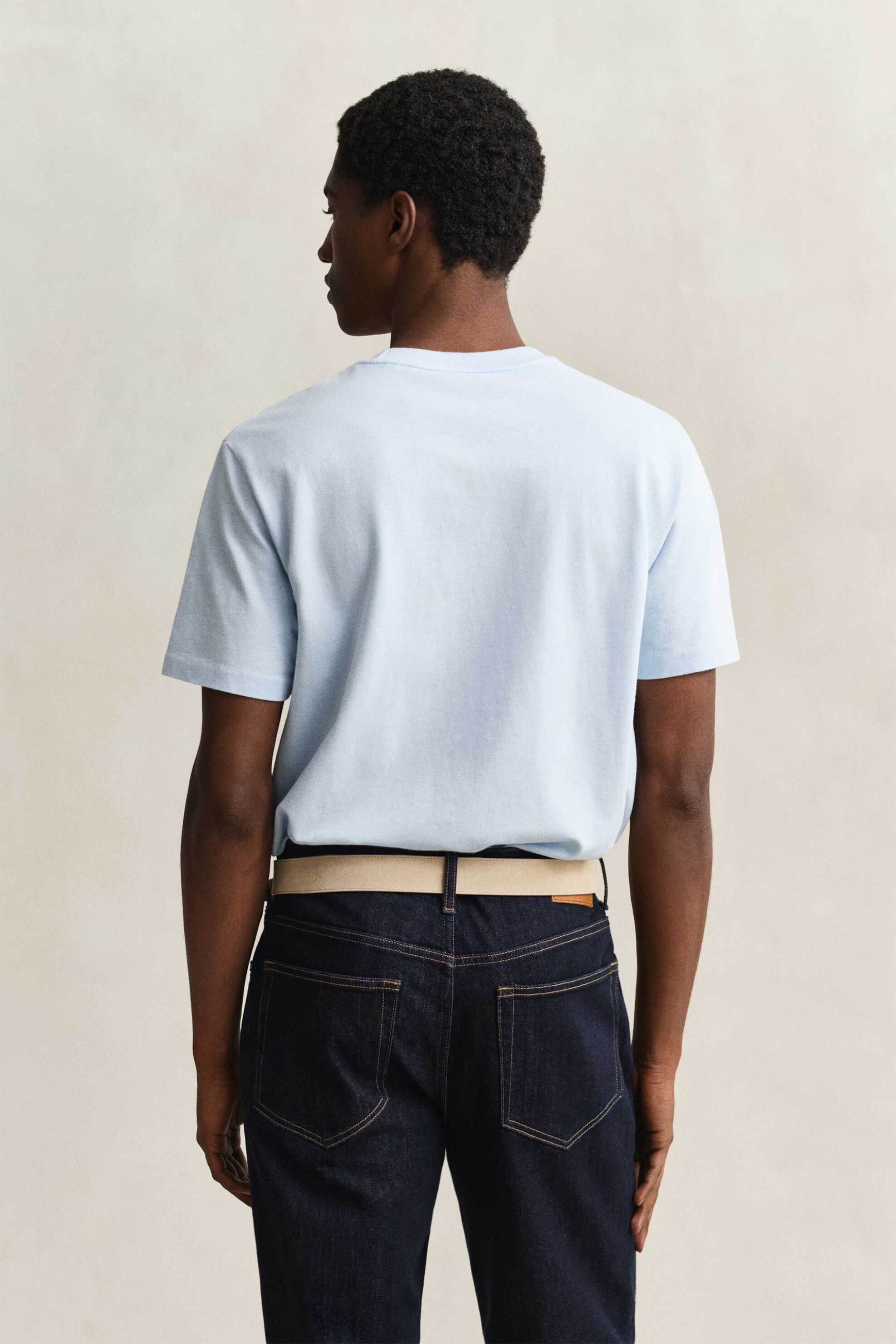 Gant Ανδρικό T-Shirt Πικέ με Κεντημένο Λογότυπο Regular Fit - 2003414 Γαλάζιο