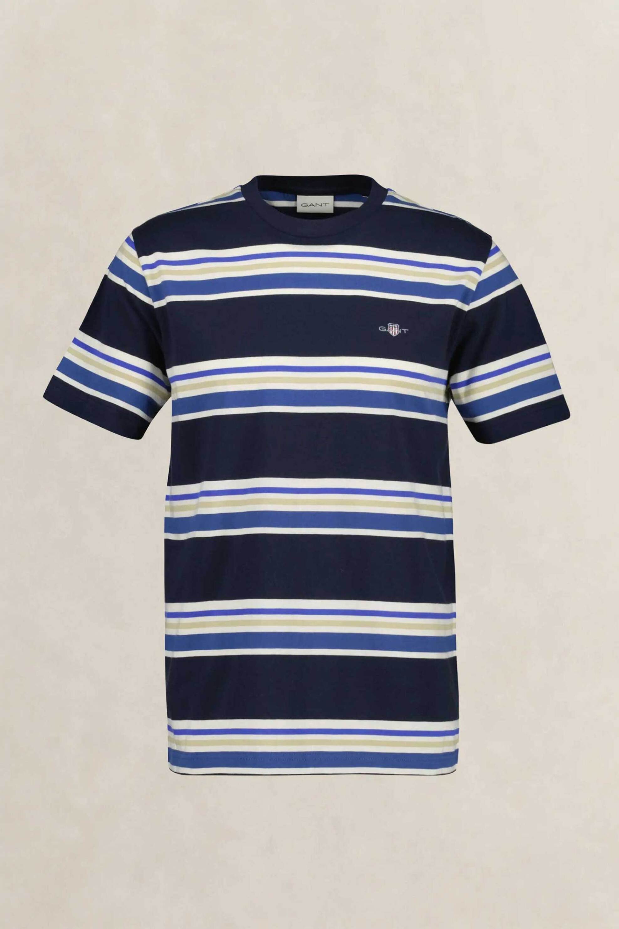 Gant ανδρικό T-shirt με ριγέ σχέδιο και κεντημένο λογότυπο Regular Fit - 2003420 Μπλε Σκούρο
