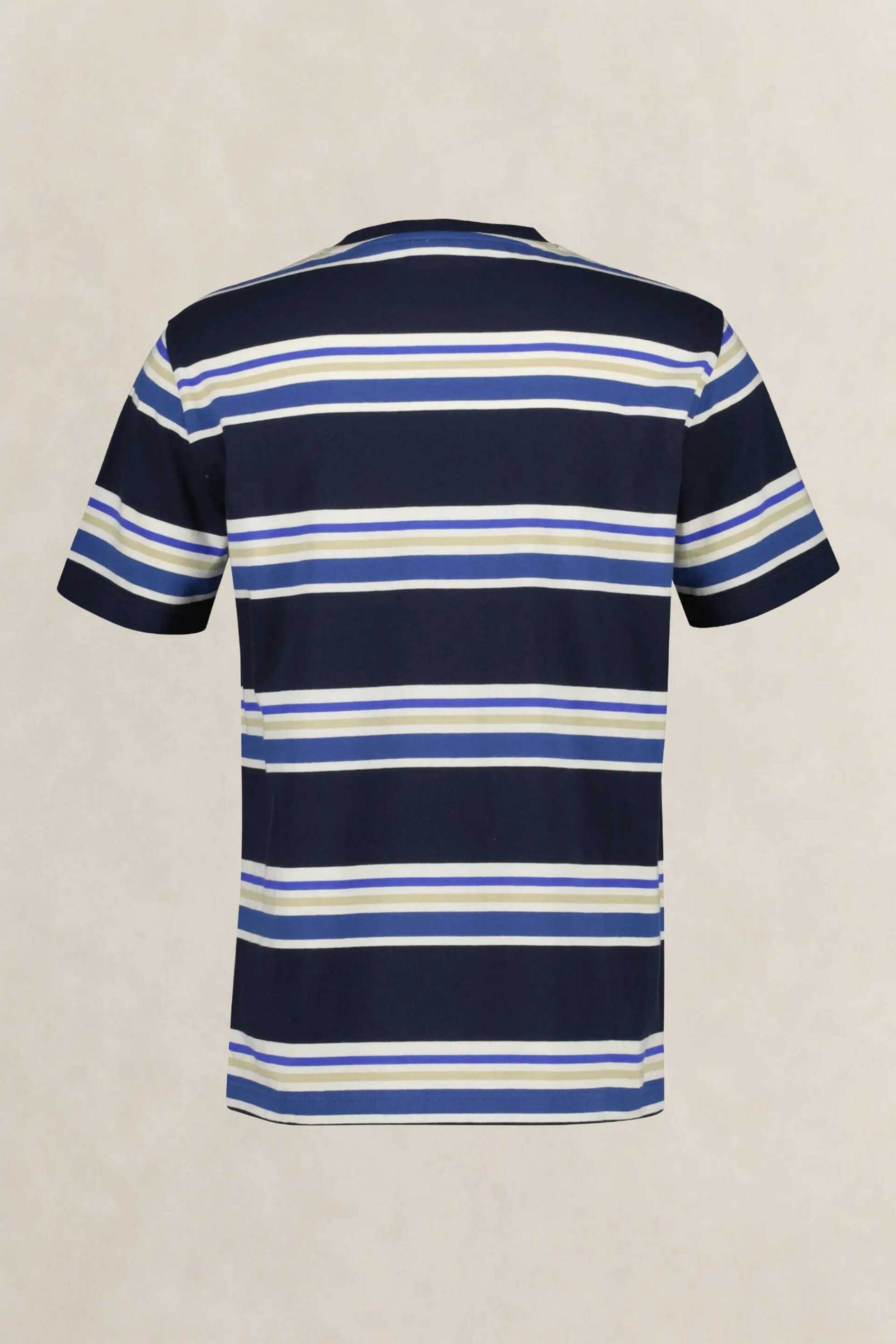 Gant Ανδρικό T-Shirt με Ριγέ Σχέδιο Και Κεντημένο Λογότυπο Regular Fit - 2003420 Μπλε Σκούρο