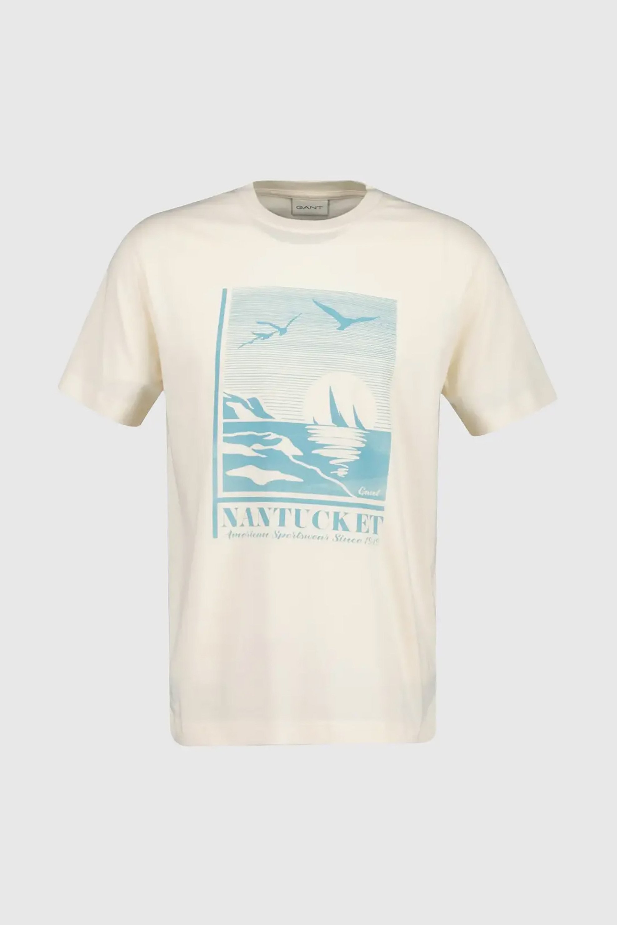 Gant ανδρικό T-shirt με graphic print Regular Fit - 2003429 Εκρού