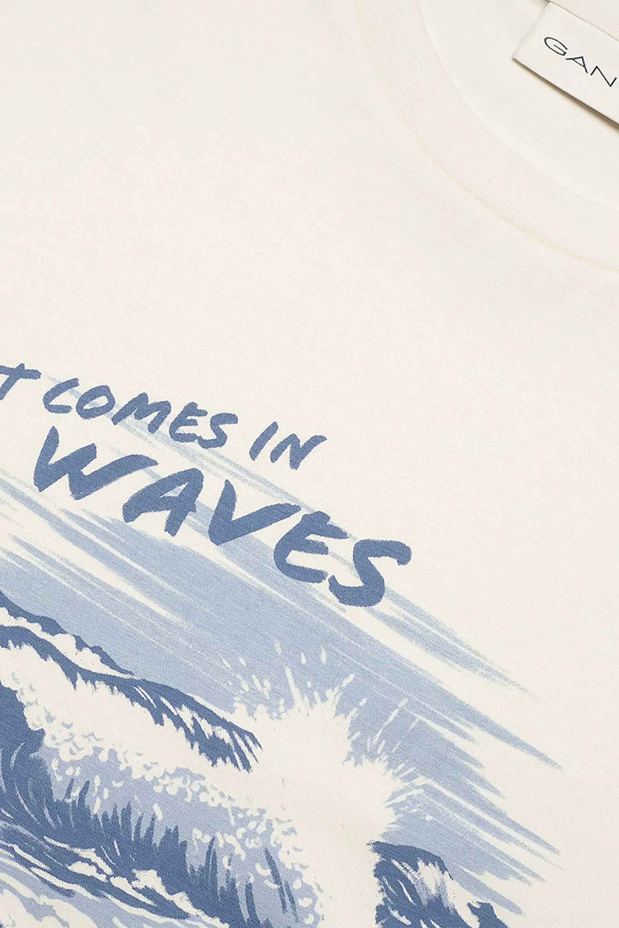 Gant Ανδρικό T-Shirt με Graphic Print Regular Fit - 2003444 Κρέμ