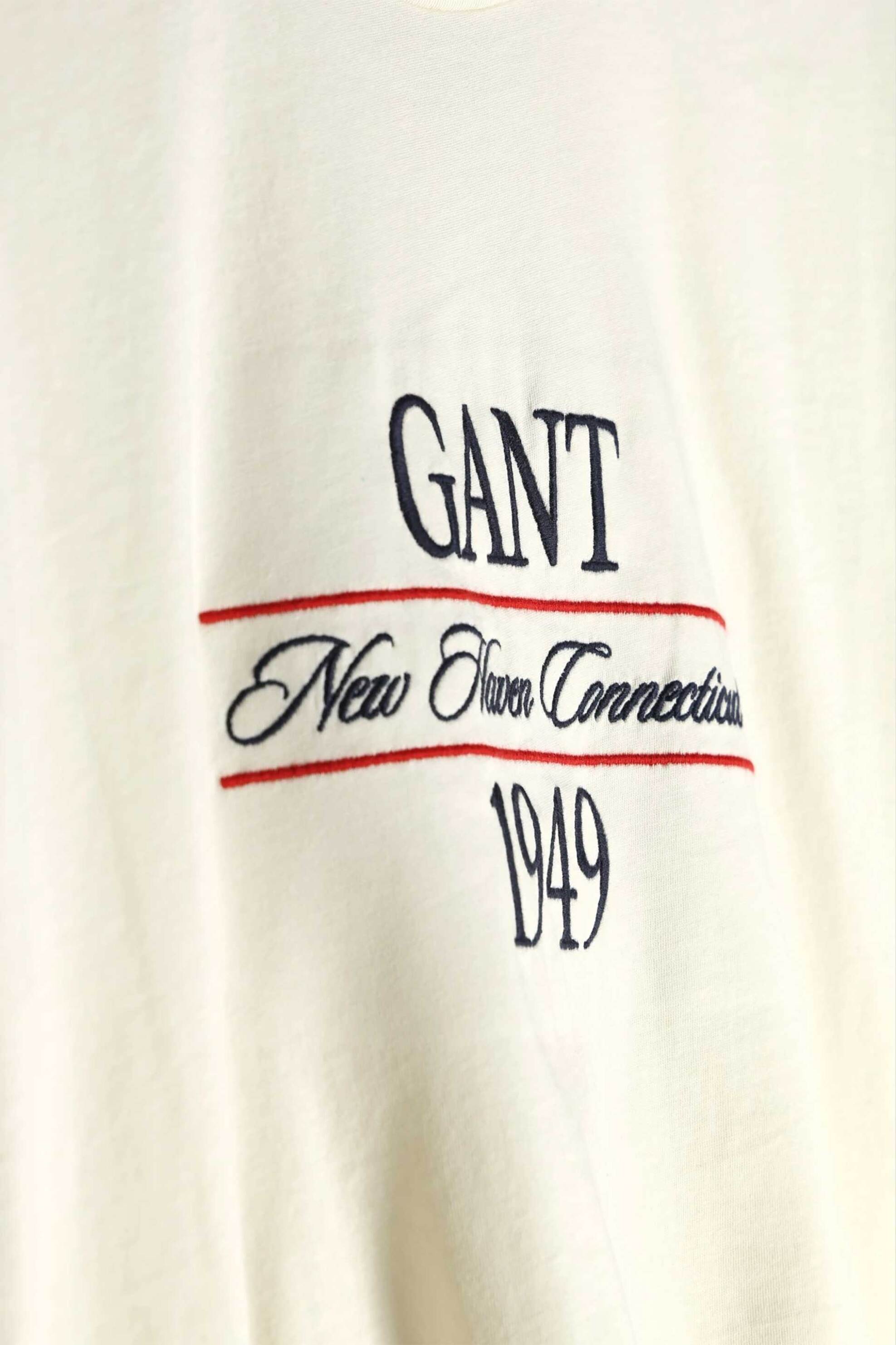 Gant Ανδρικό T-Shirt με Κεντημένο Graphic Logo Regular Fit - 2003458 Κρέμ