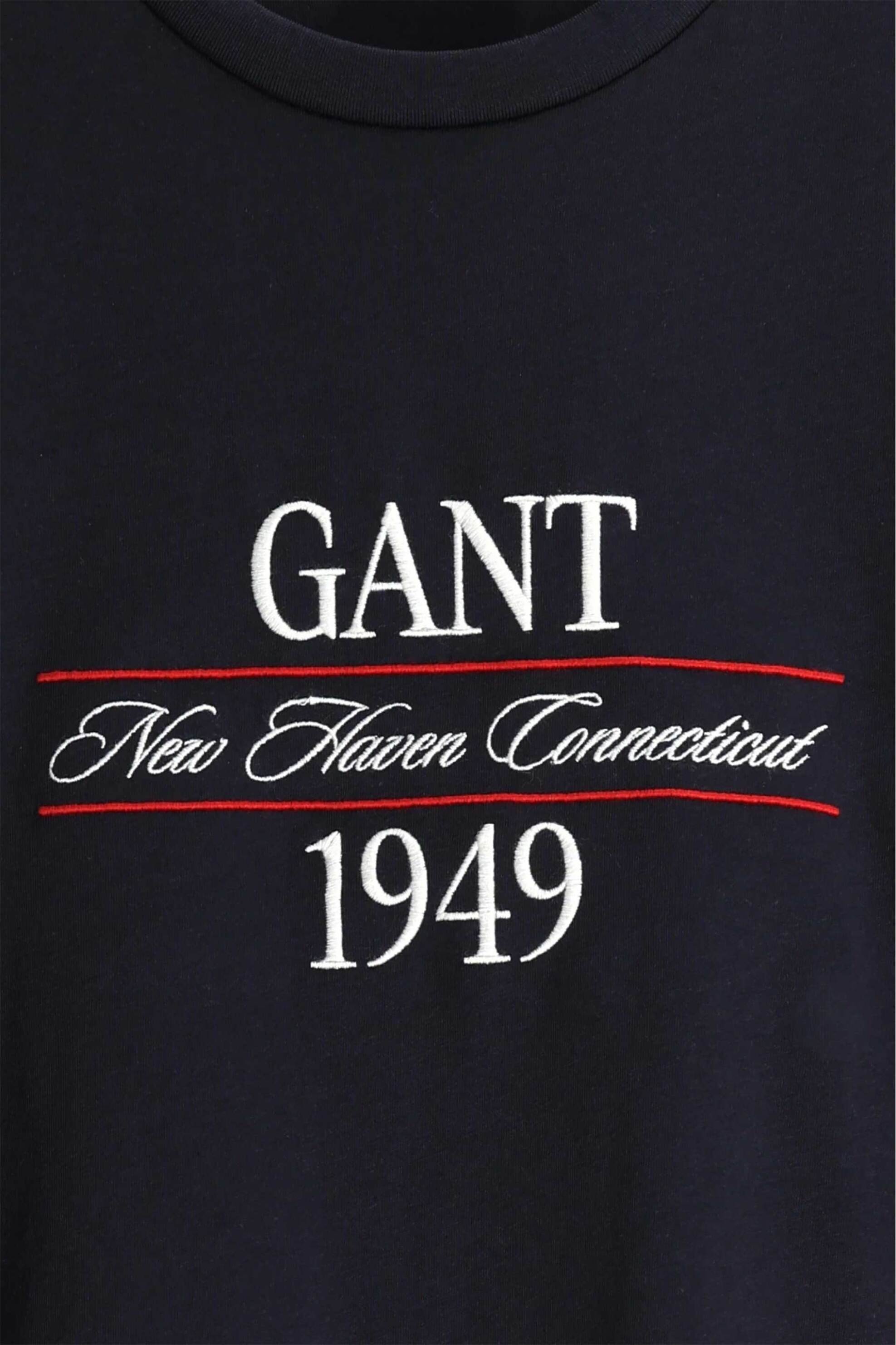 Gant Ανδρικό T-Shirt με Κεντημένο Graphic Logo Regular Fit - 2003458 Μπλε Σκούρο