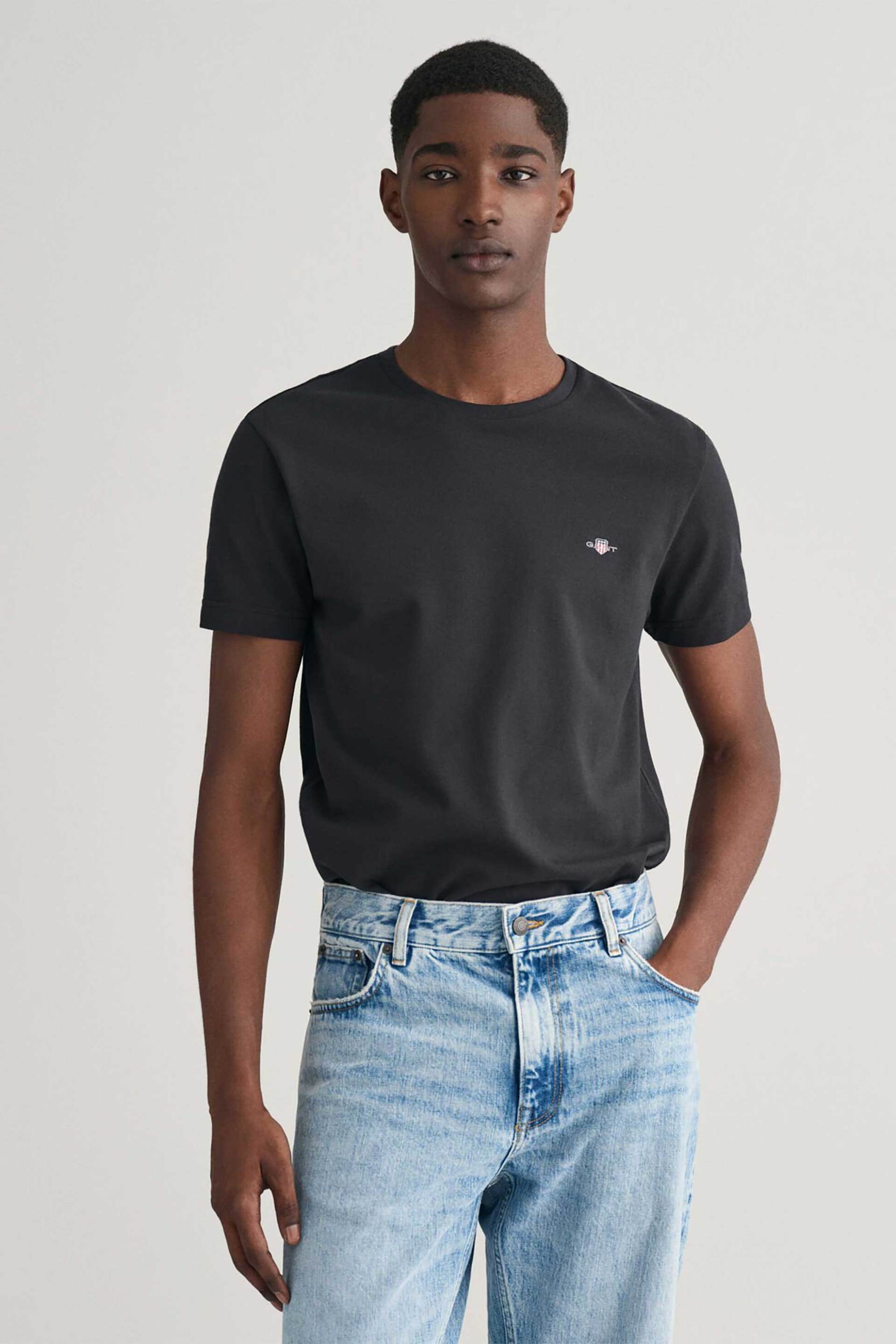 Gant ανδρικό T-shirt πικέ με κεντημένο λογότυπο Slim Fit - 2013033 Μαύρο