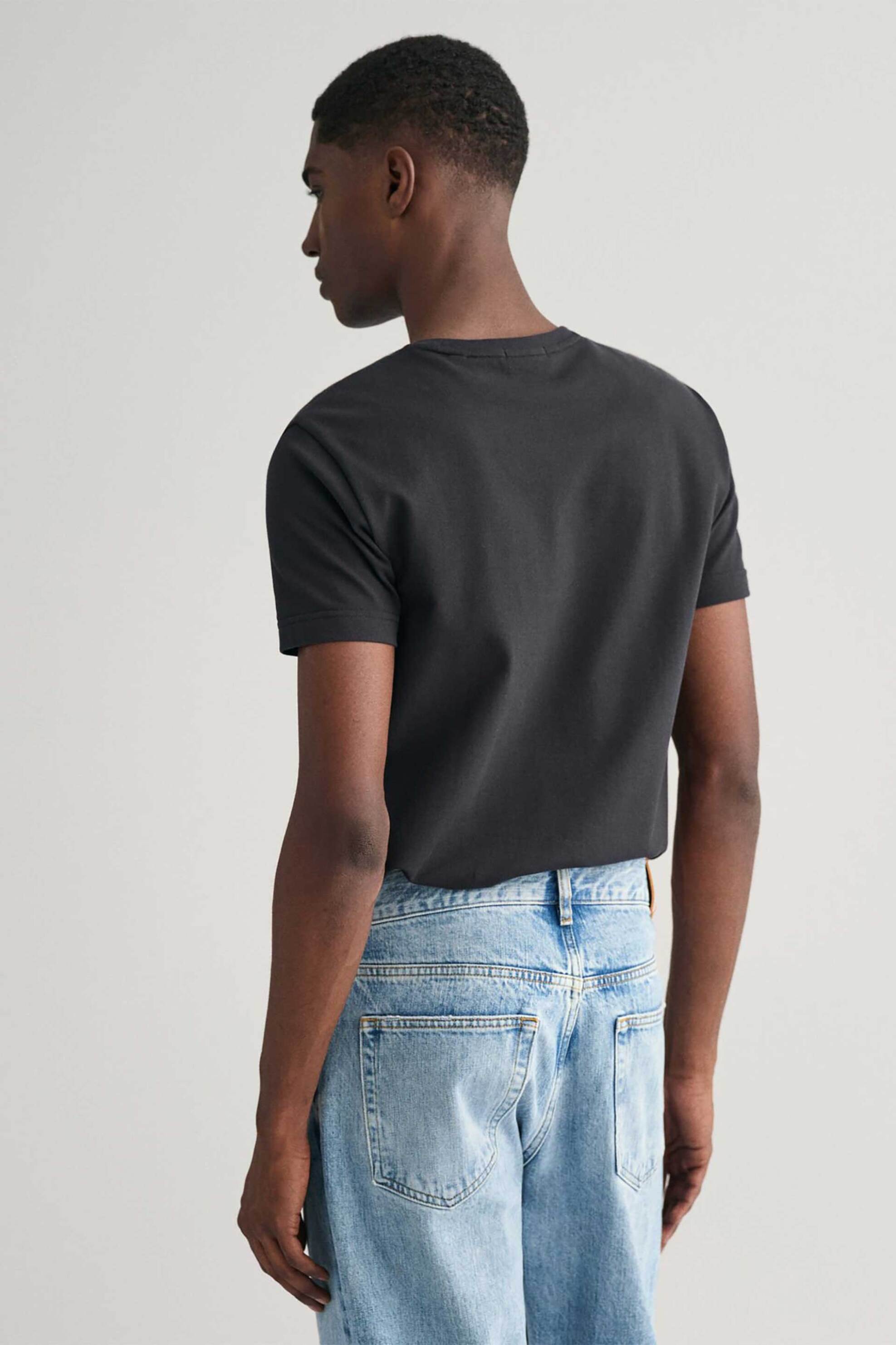 Gant Ανδρικό T-Shirt Πικέ με Κεντημένο Λογότυπο Slim Fit - 2013033 Μαύρο